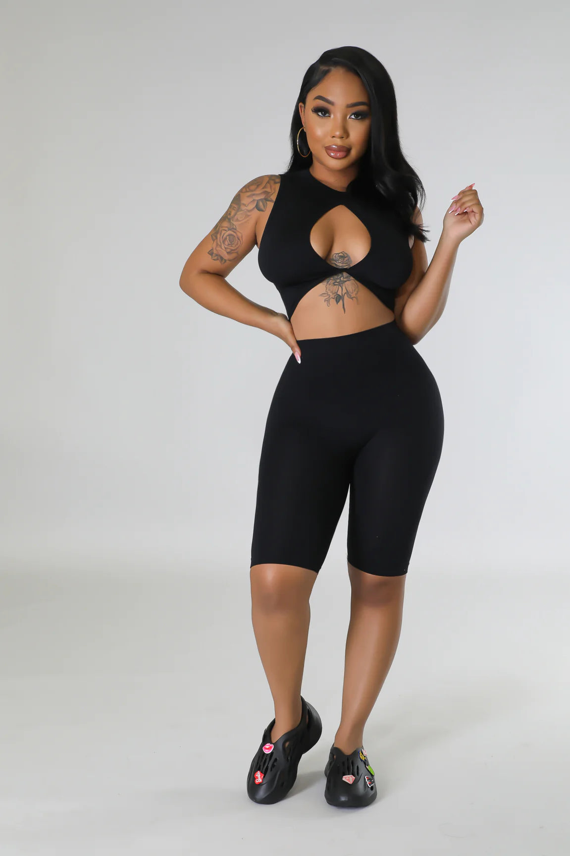 Black biker short set discount