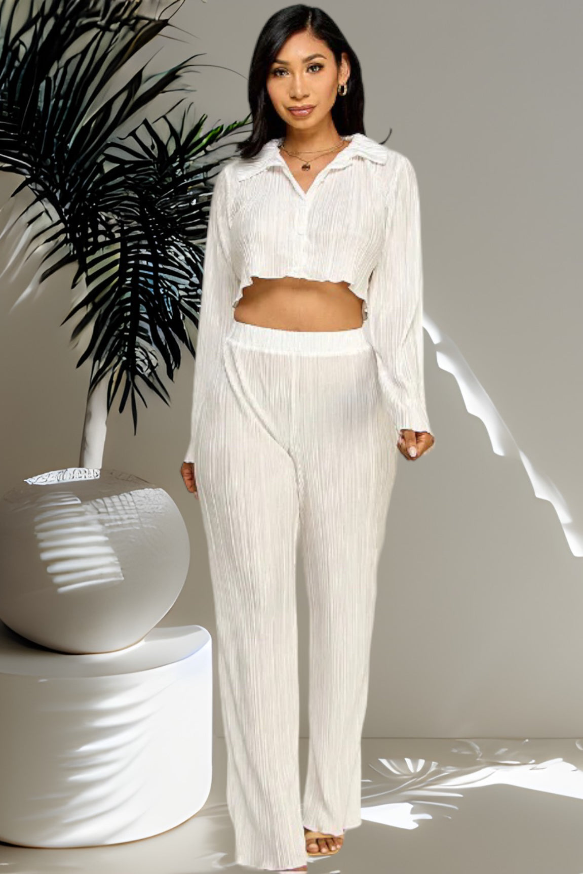 Kiyara Plisee Pant Set Off White - Ali’s Couture