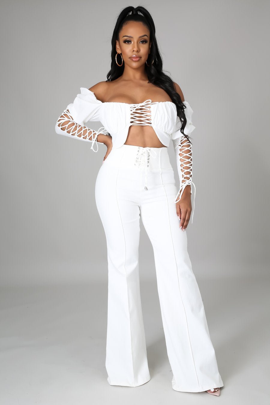All White Laced Up Jeans - Ali’s Couture