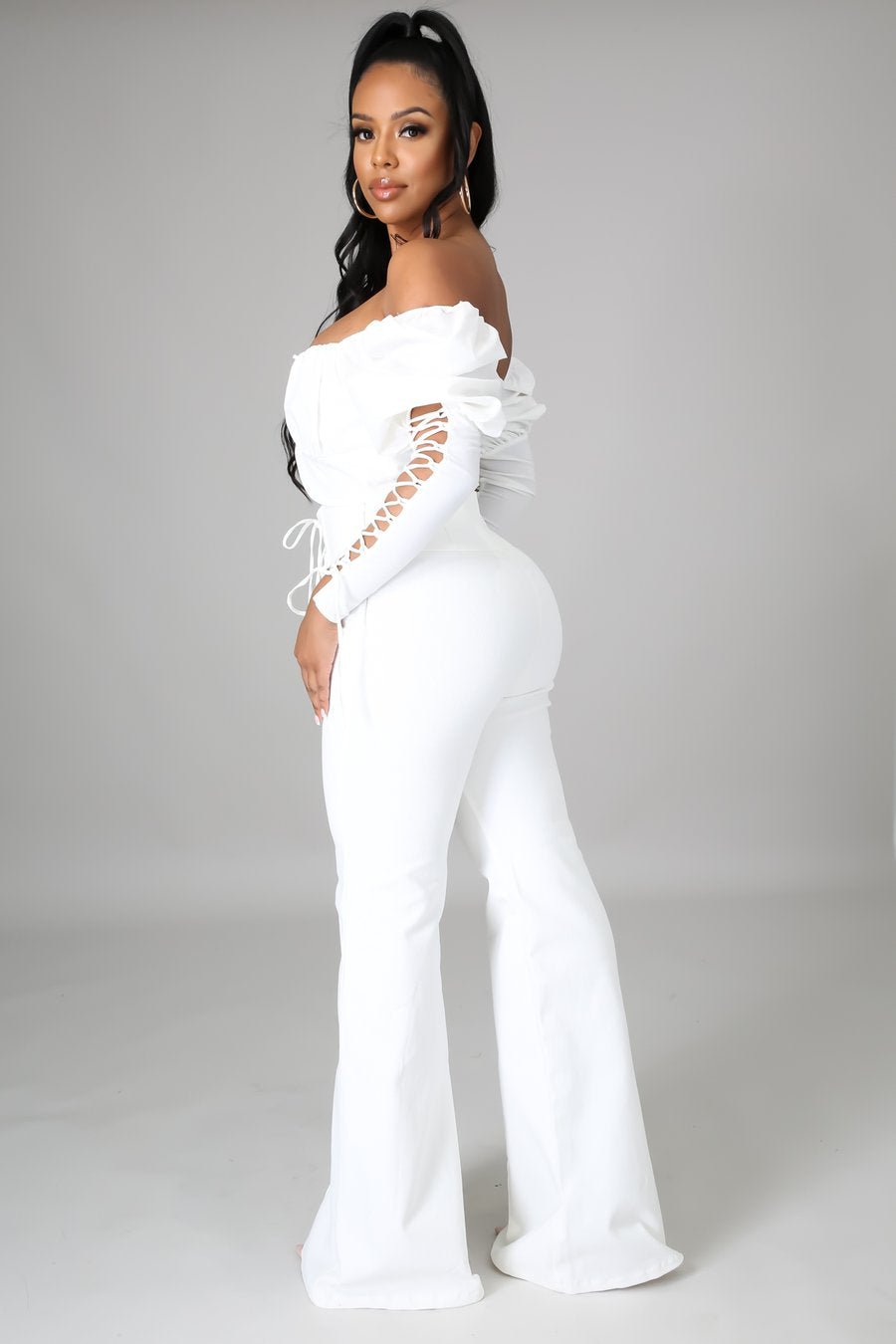 All White Laced Up Jeans - Ali’s Couture