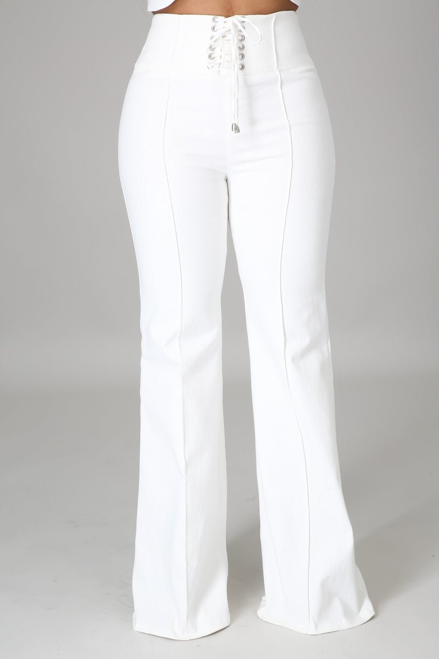 All White Laced Up Jeans - Ali’s Couture