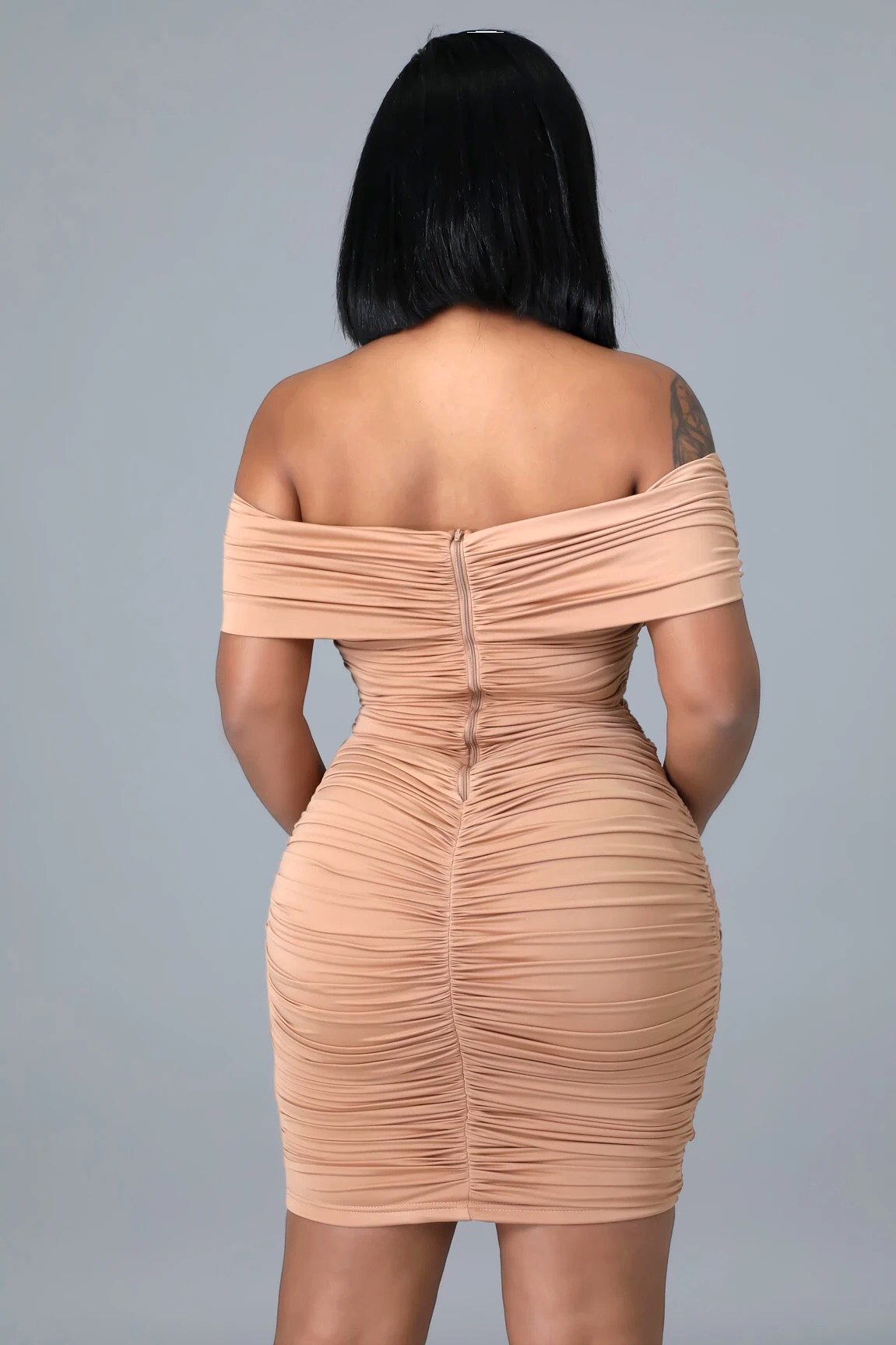 All Wrapped Up Off The Shoulder Mini Dress Mocha - Ali’s Couture