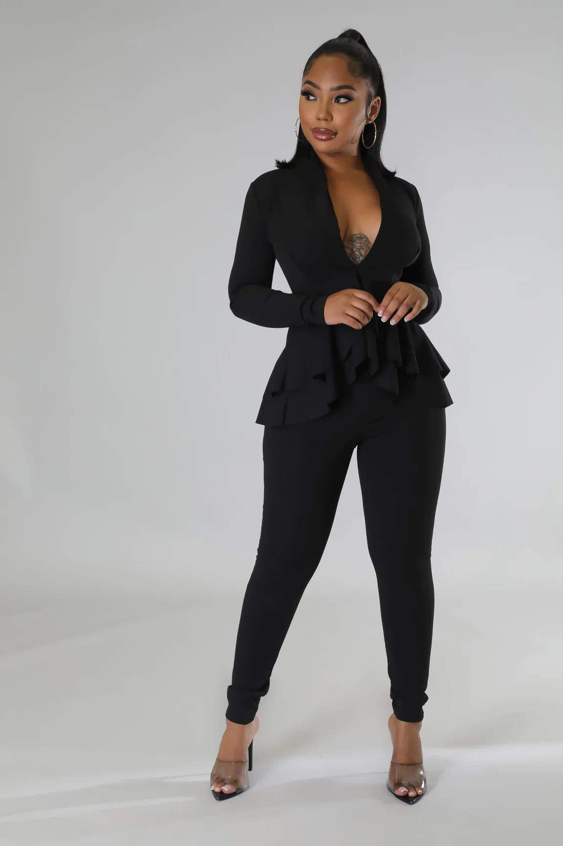 Amani Ruffle Legging Set Black - Ali’s Couture