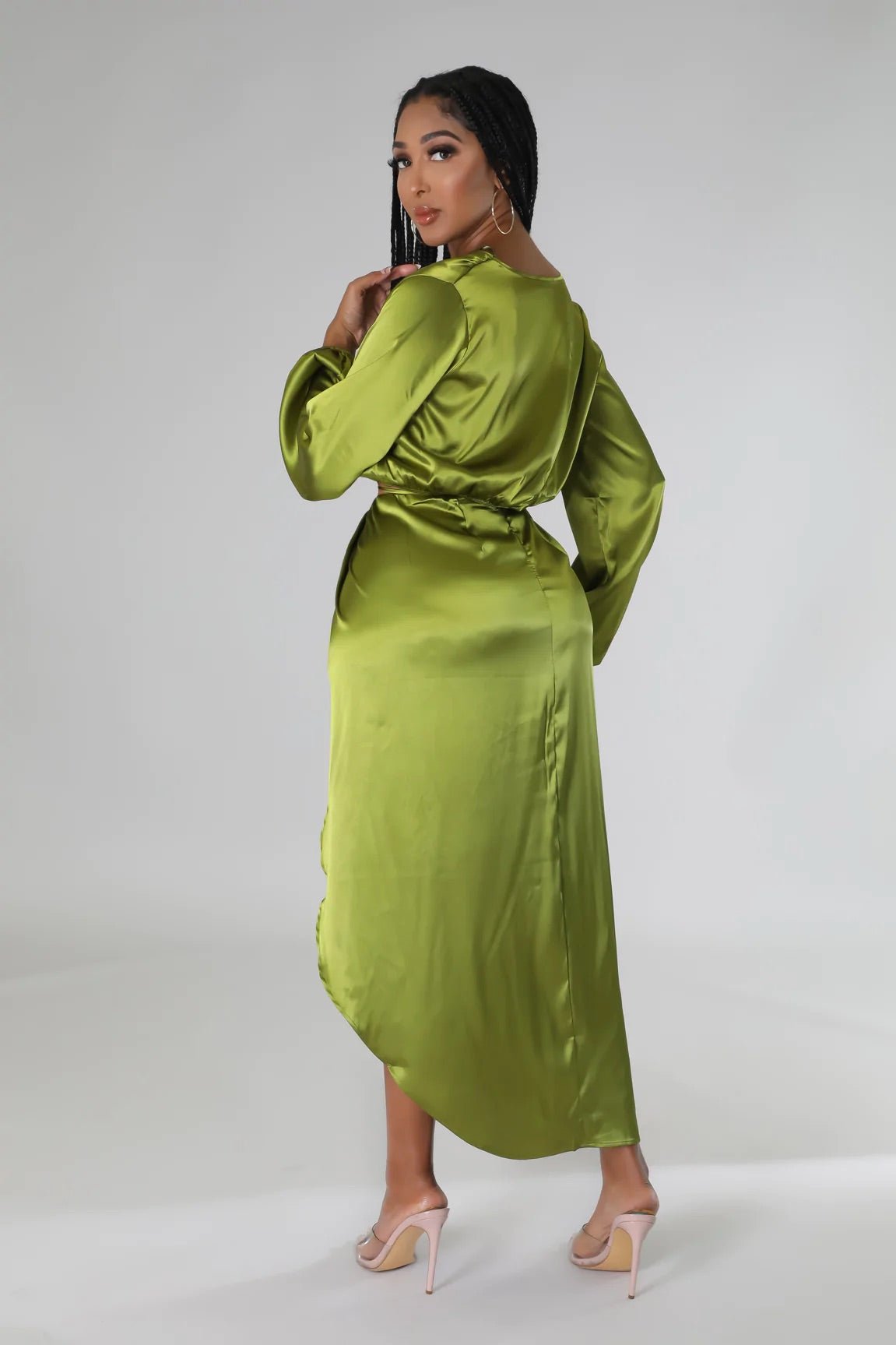 Aurelle Satin Skirt Set Olive - Ali’s Couture