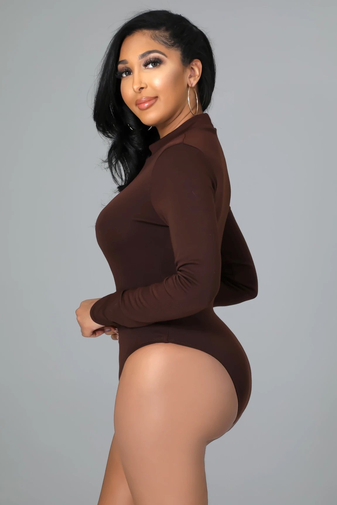 Bella Long Sleeve Bodysuit Brown - Ali’s Couture