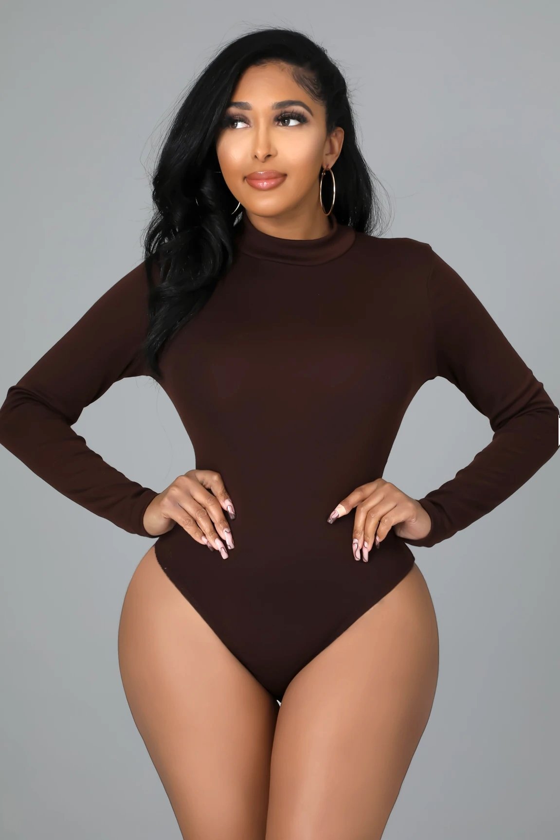 Bella Long Sleeve Bodysuit Brown - Ali’s Couture