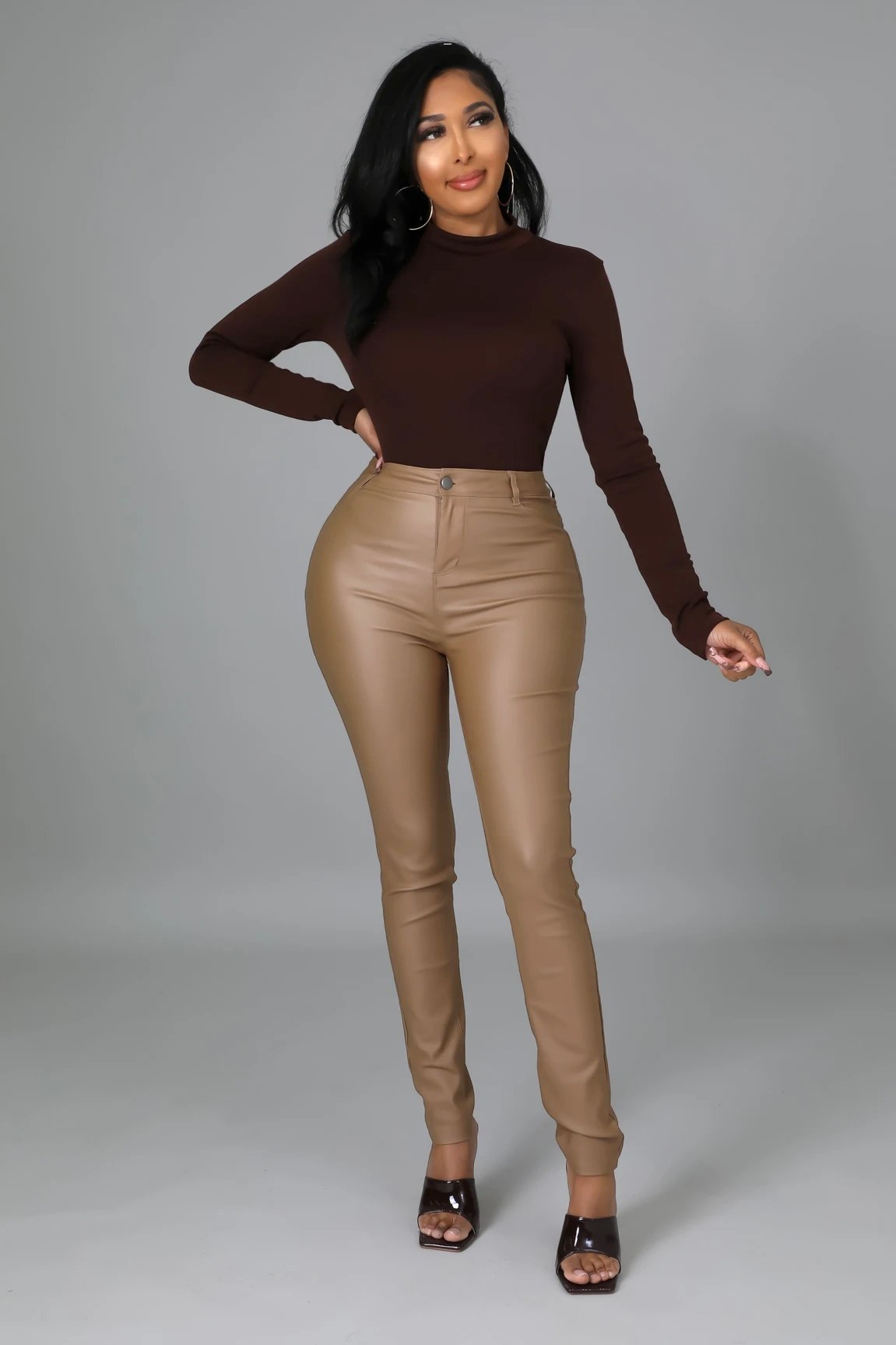 Bella Long Sleeve Bodysuit Brown - Ali’s Couture