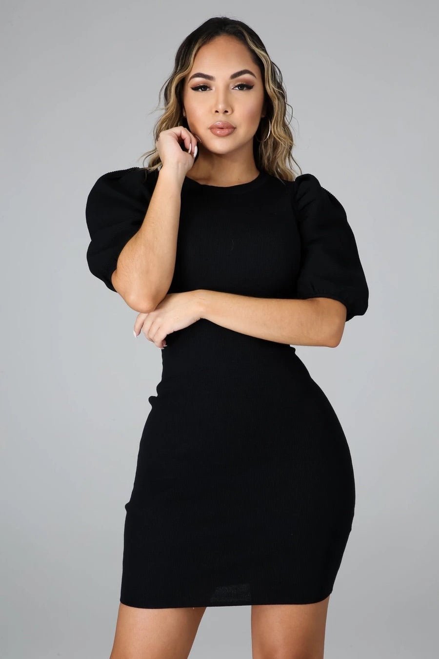 Bliss Puff Sleeve Mini Dress Black - Ali’s Couture