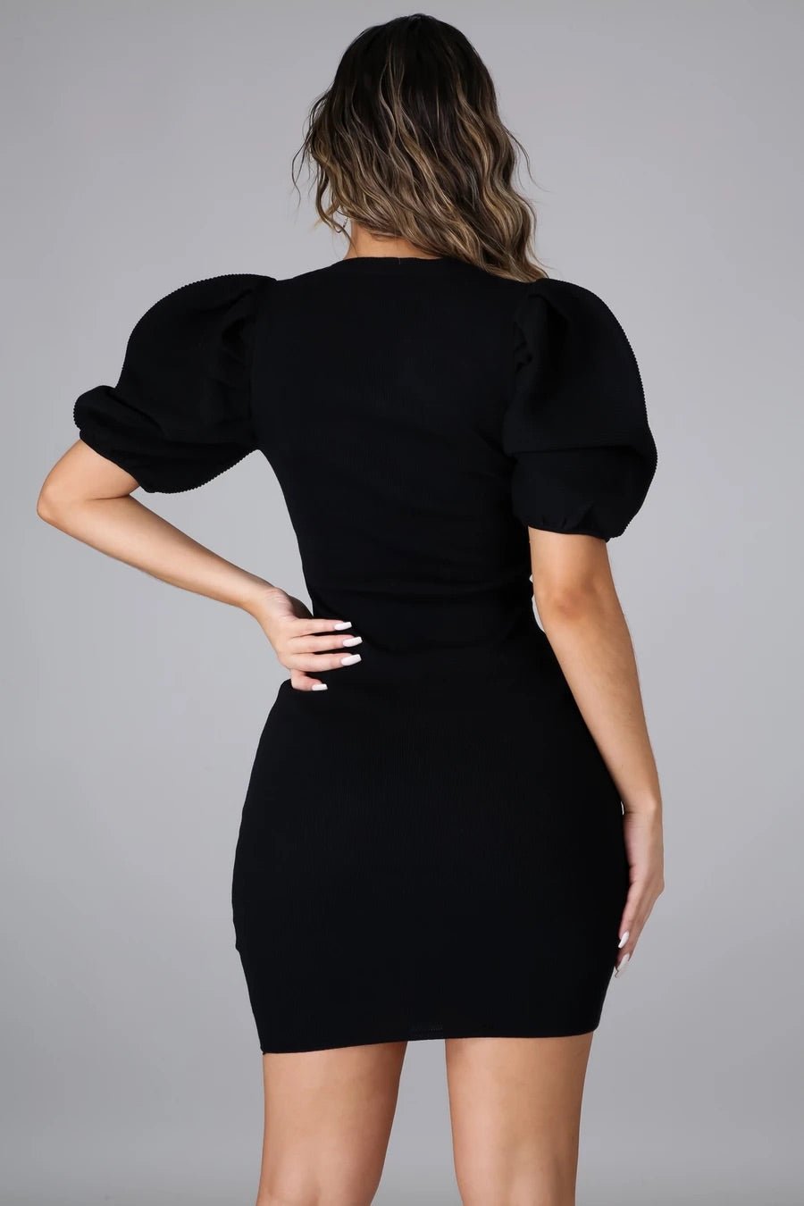 Bliss Puff Sleeve Mini Dress Black - Ali’s Couture