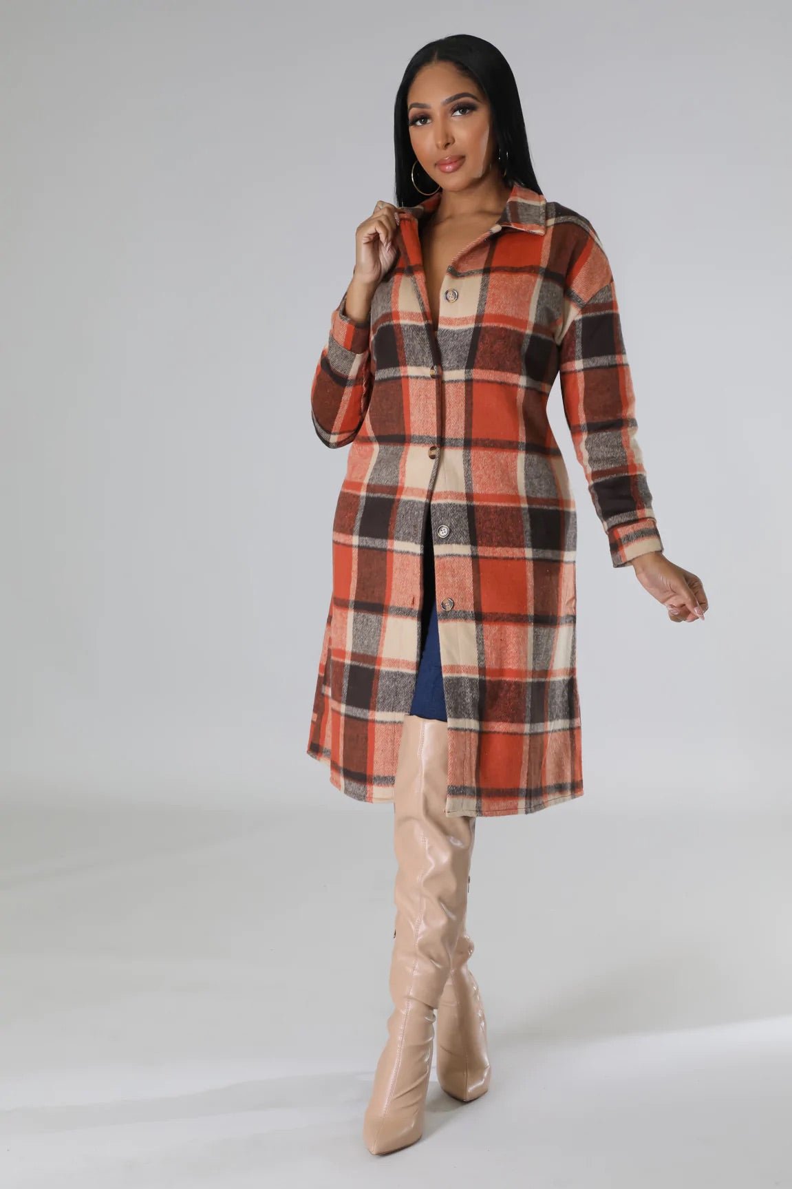 Bound To Fall Plaid Jacket Multi Rust - Ali’s Couture