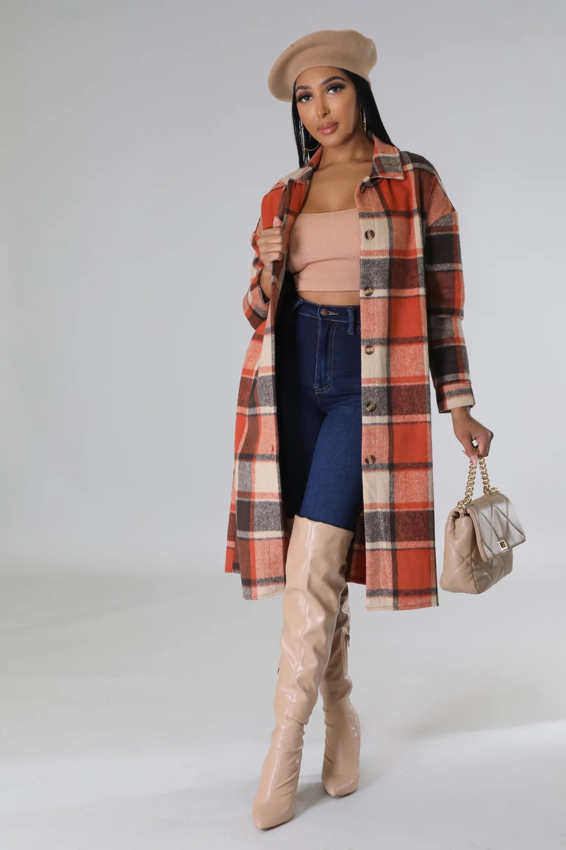 Bound To Fall Plaid Jacket Multi Rust - Ali’s Couture