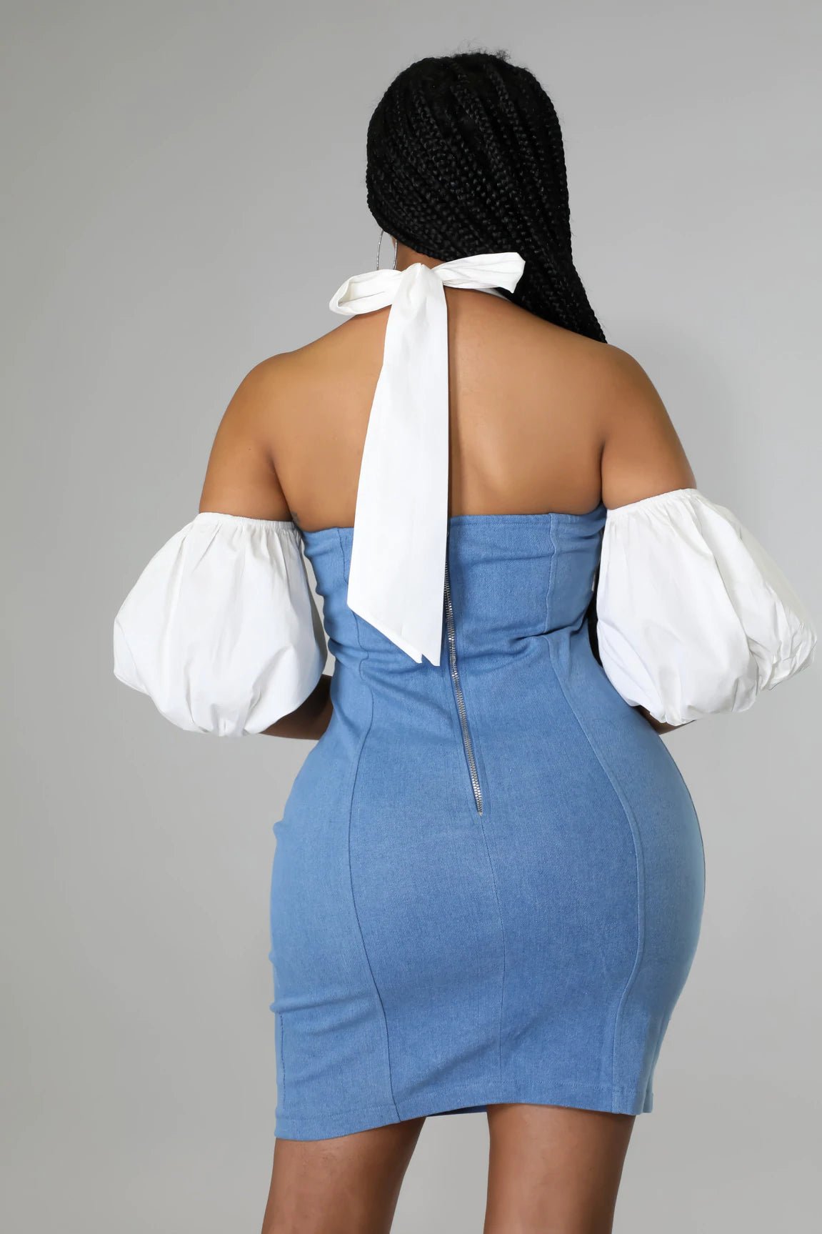 Brunchin' Off The Shoulder Denim Mini Dress Medium Wash - Ali’s Couture