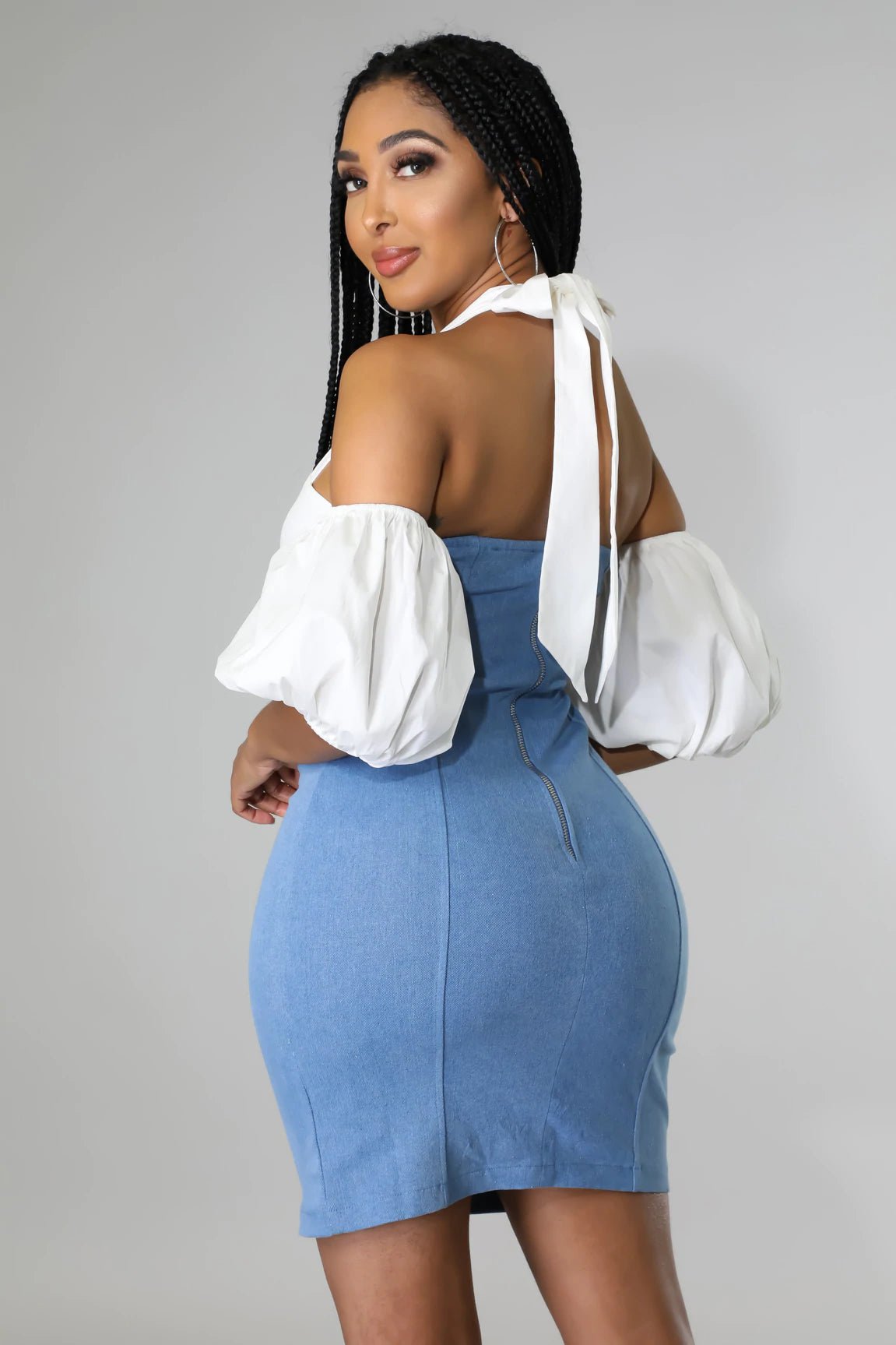 Brunchin' Off The Shoulder Denim Mini Dress Medium Wash - Ali’s Couture