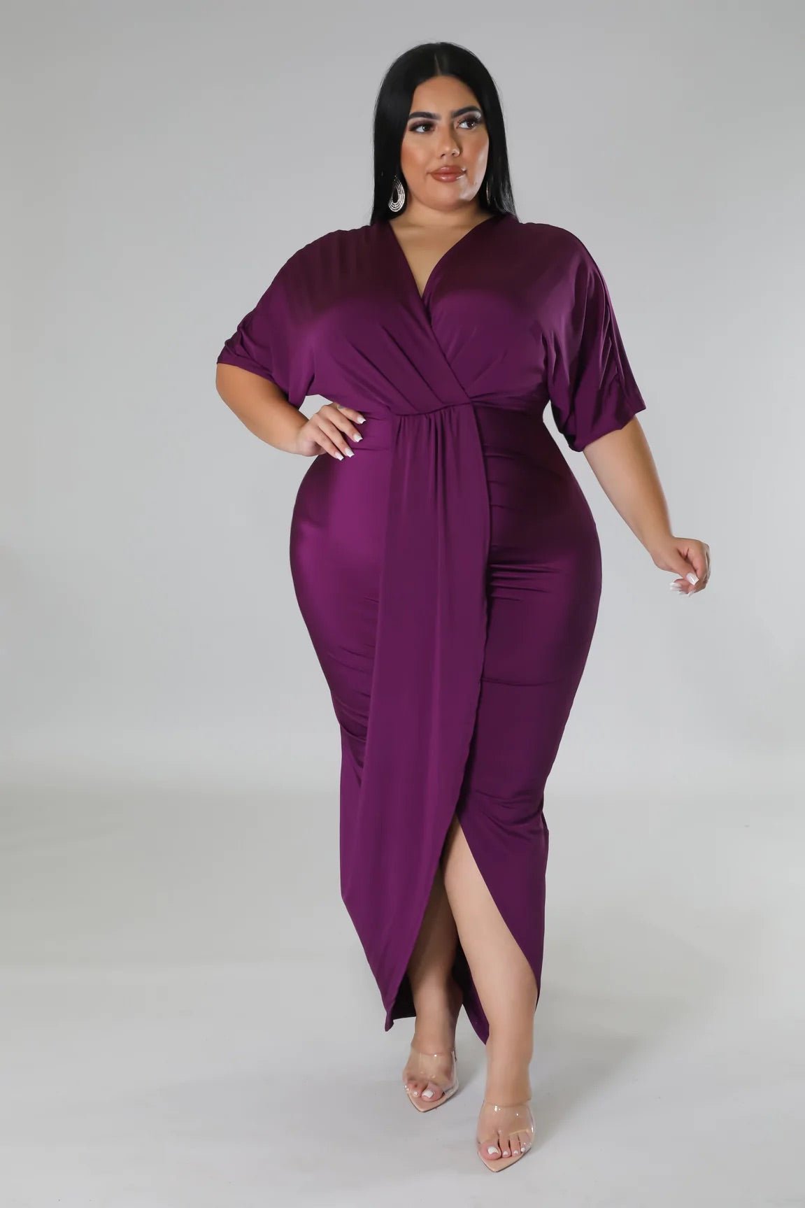Casie Midi Dress Eggplant (Curvy) Casie Midi Dress Eggplant (Curvy)