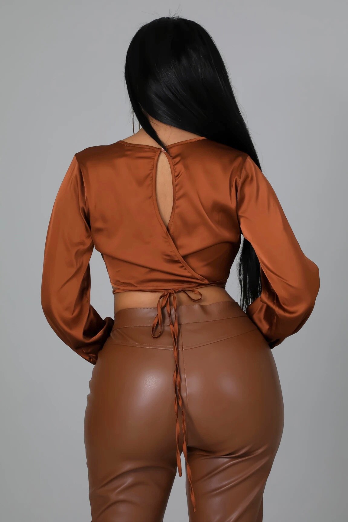 Chana Wrap Satin Crop Top Cognac Brown - FINAL SALE - Ali’s Couture