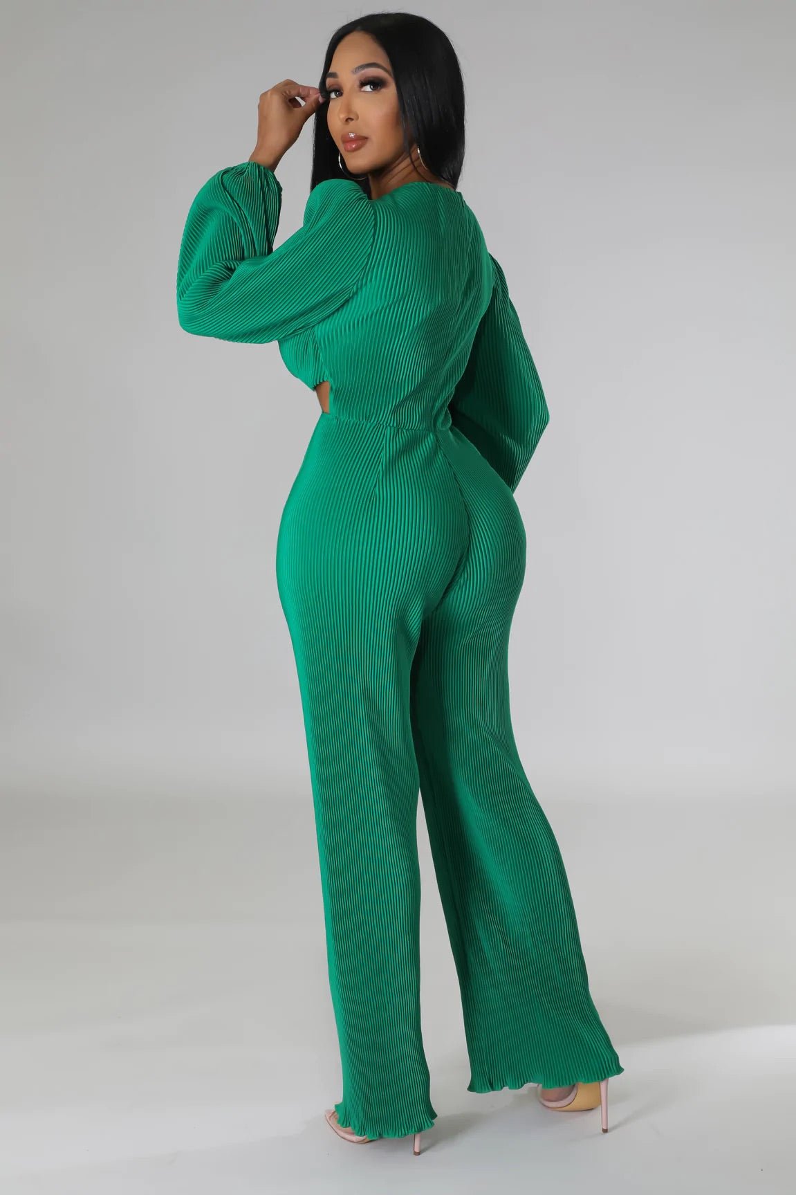 Cold Hearted Plisse Cutout Jumpsuit Green - Ali’s Couture
