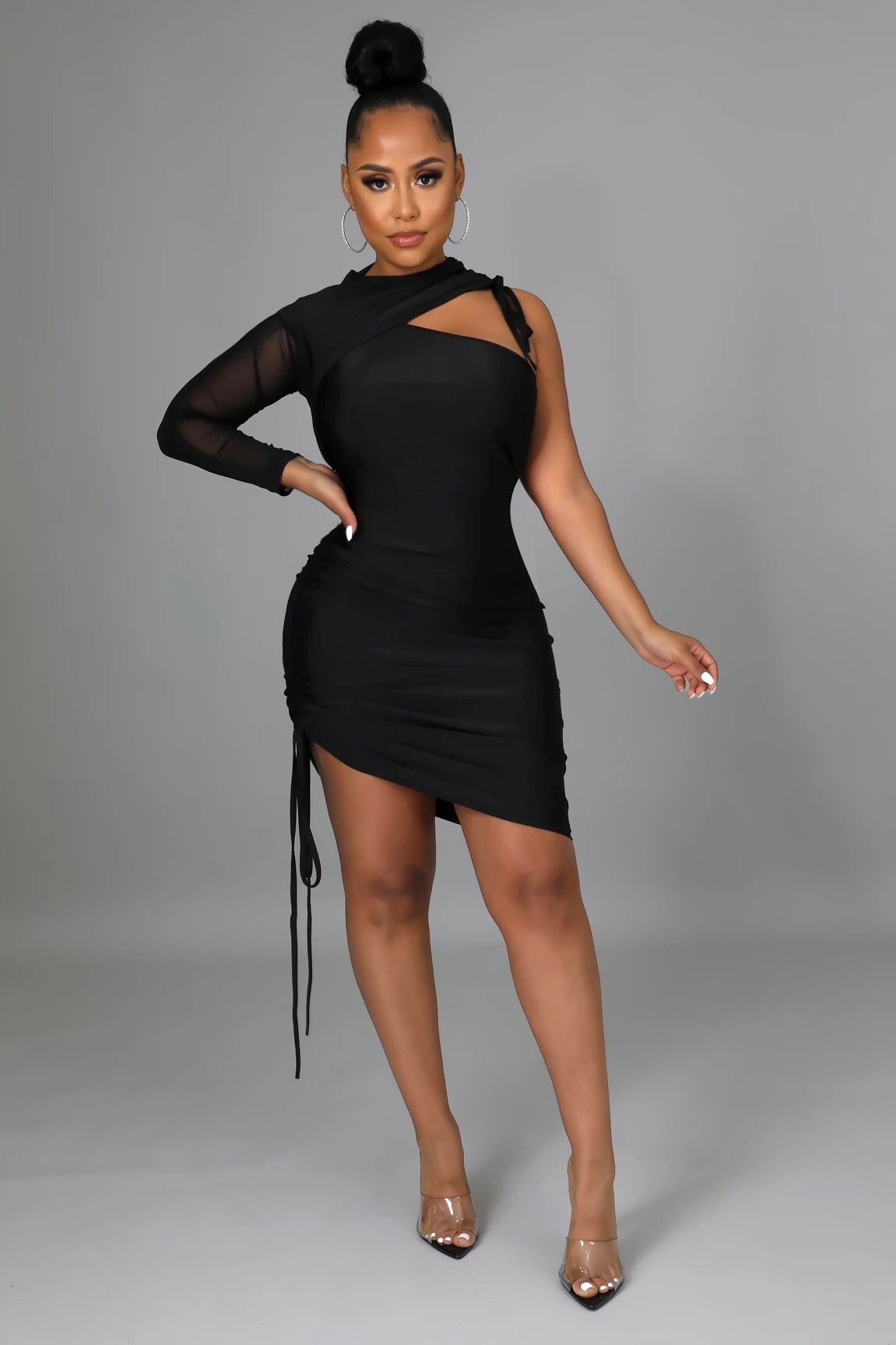 Come My Way One Shoulder Satin Midi Dress Black - Ali’s Couture