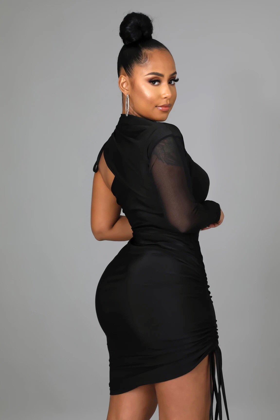 Come My Way One Shoulder Satin Midi Dress Black - Ali’s Couture