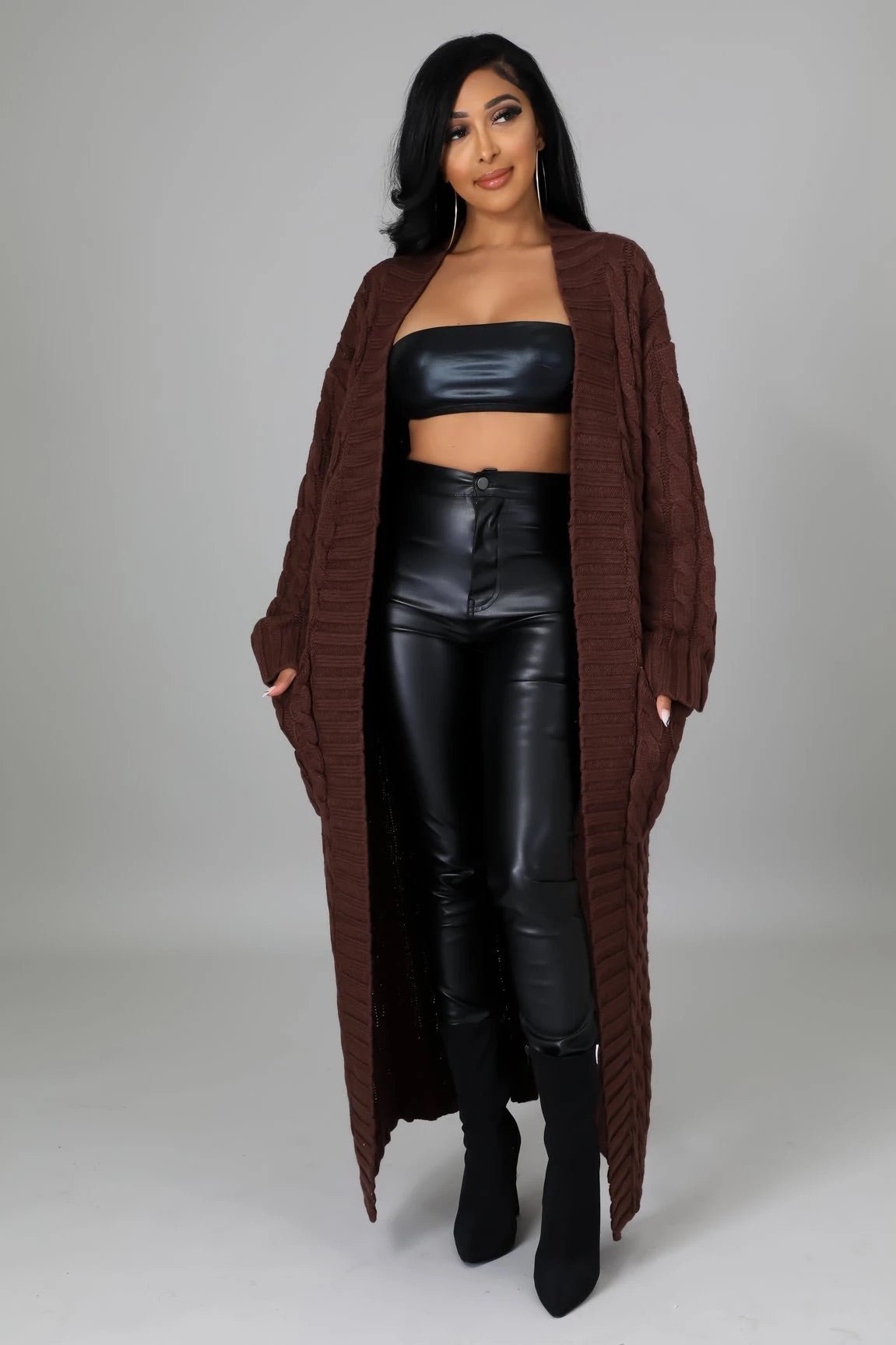 Cozy Up Knit Cardigan Brown - Ali’s Couture