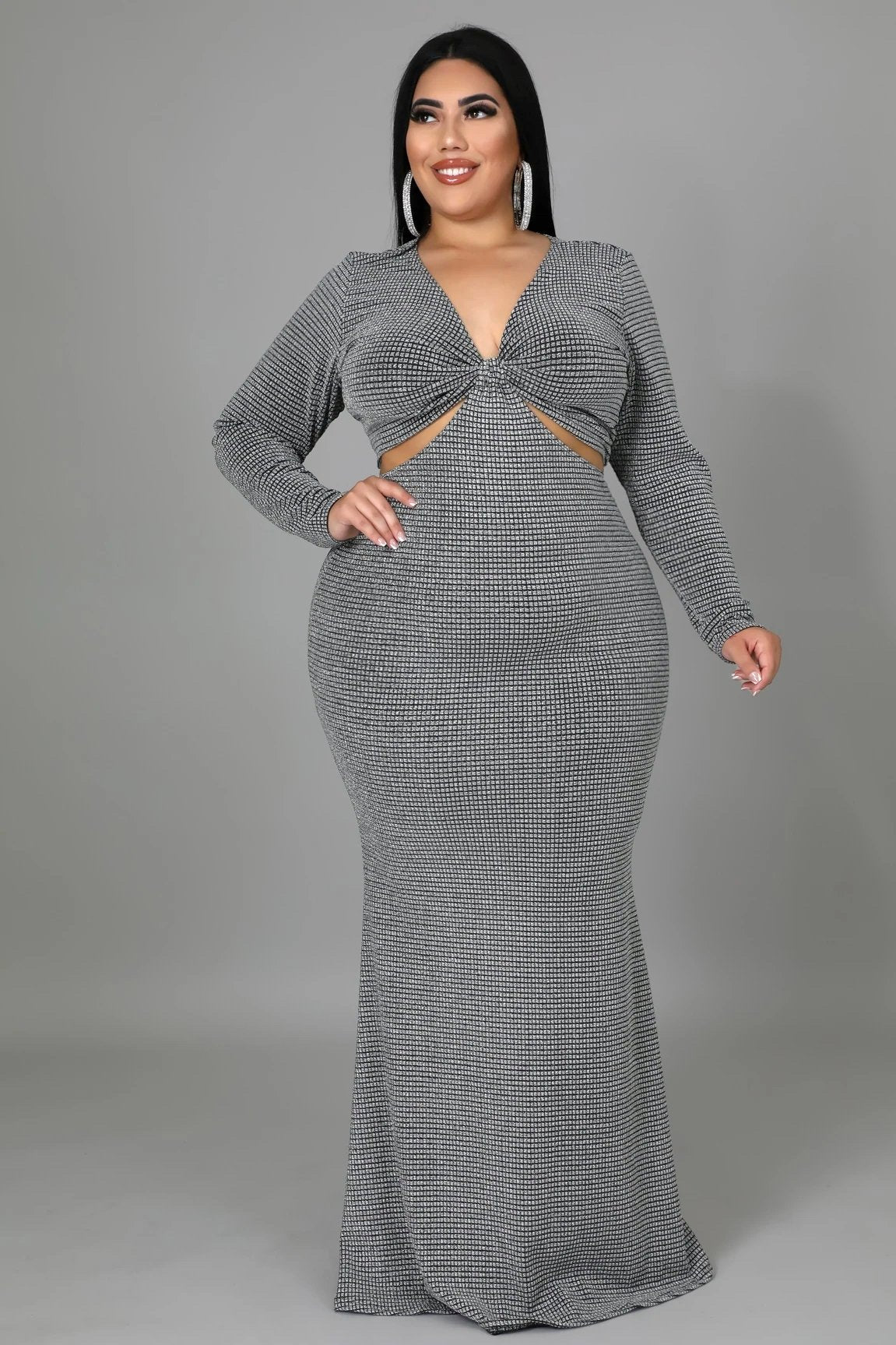 Dance The Night Away Side Cutout Maxi Dress Silver (Curvy) - Ali’s Couture