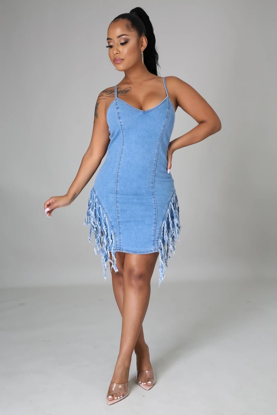 Dare To Bare FringeDenim Mini Dress - FINAL SALE - Ali’s Couture