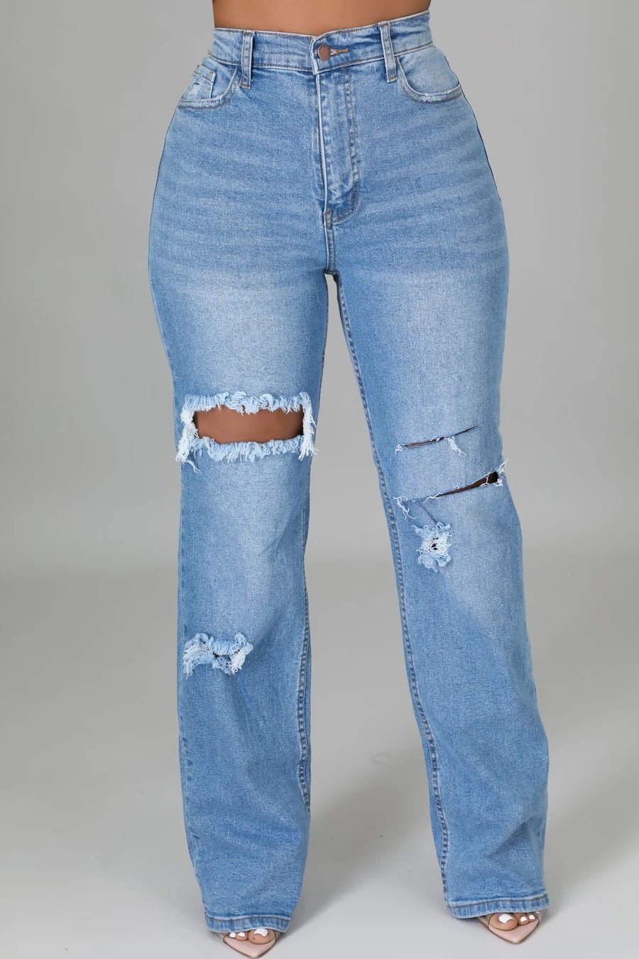 Dinah High Rise Distressed Jeans Medium Wash - Ali’s Couture
