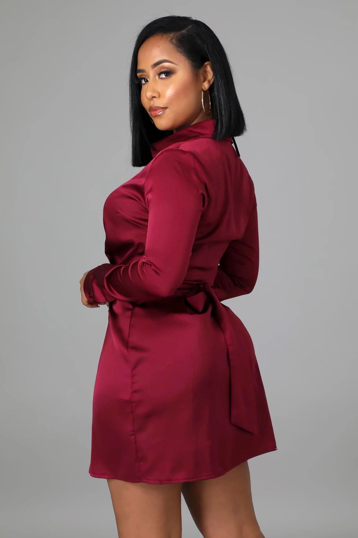 Divina Wrap Satin Mini Dress Burgundy - FINAL SALE - Ali’s Couture