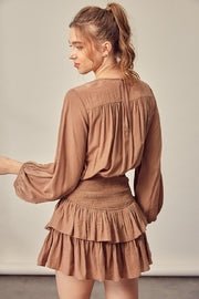 Don’t Get it Twisted Ruffle Romper Mocha - FINAL SALE - Ali’s Couture