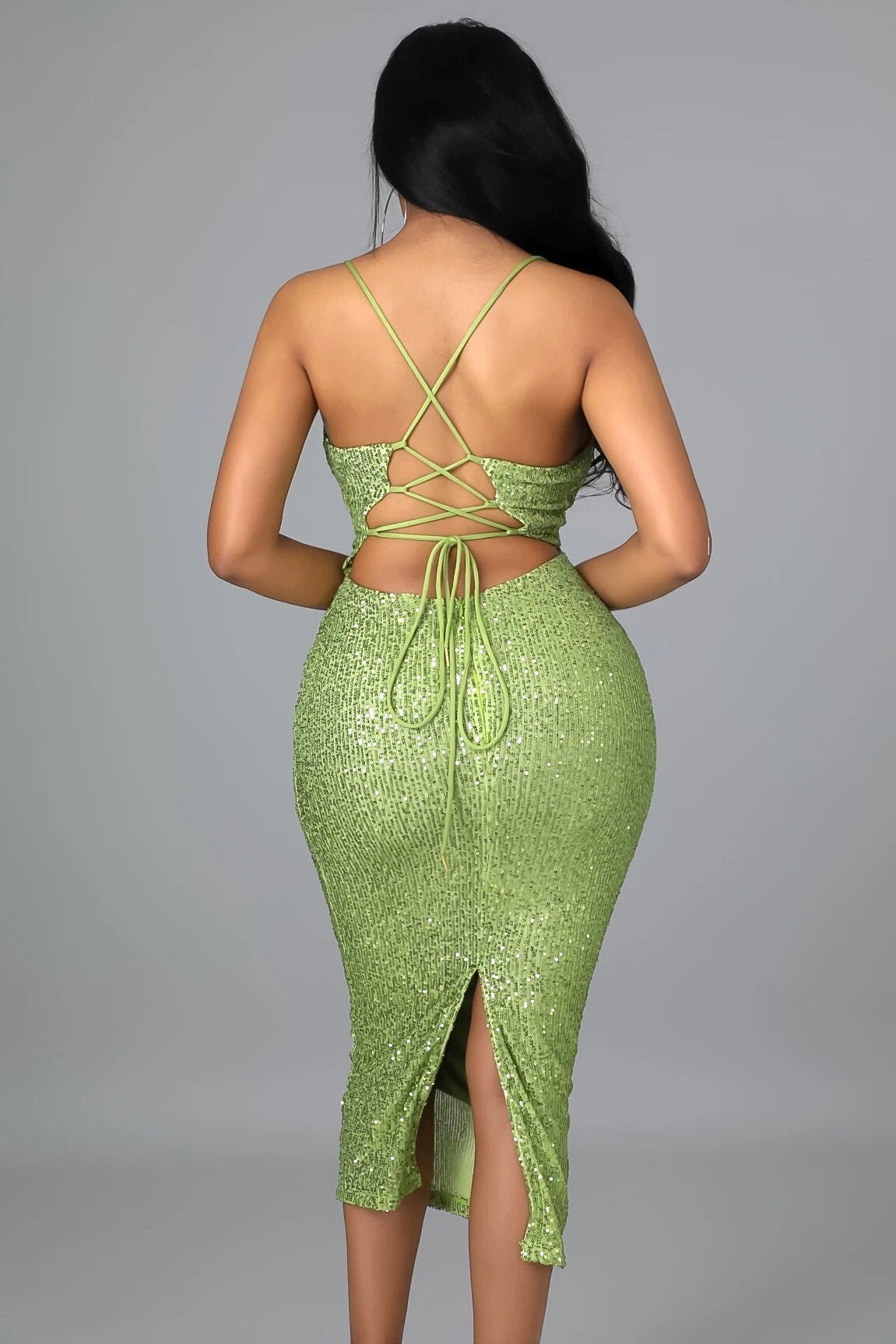 Empire State Of Mind Sequin Midi Dress Lime Green - FINAL SALE - Ali’s Couture
