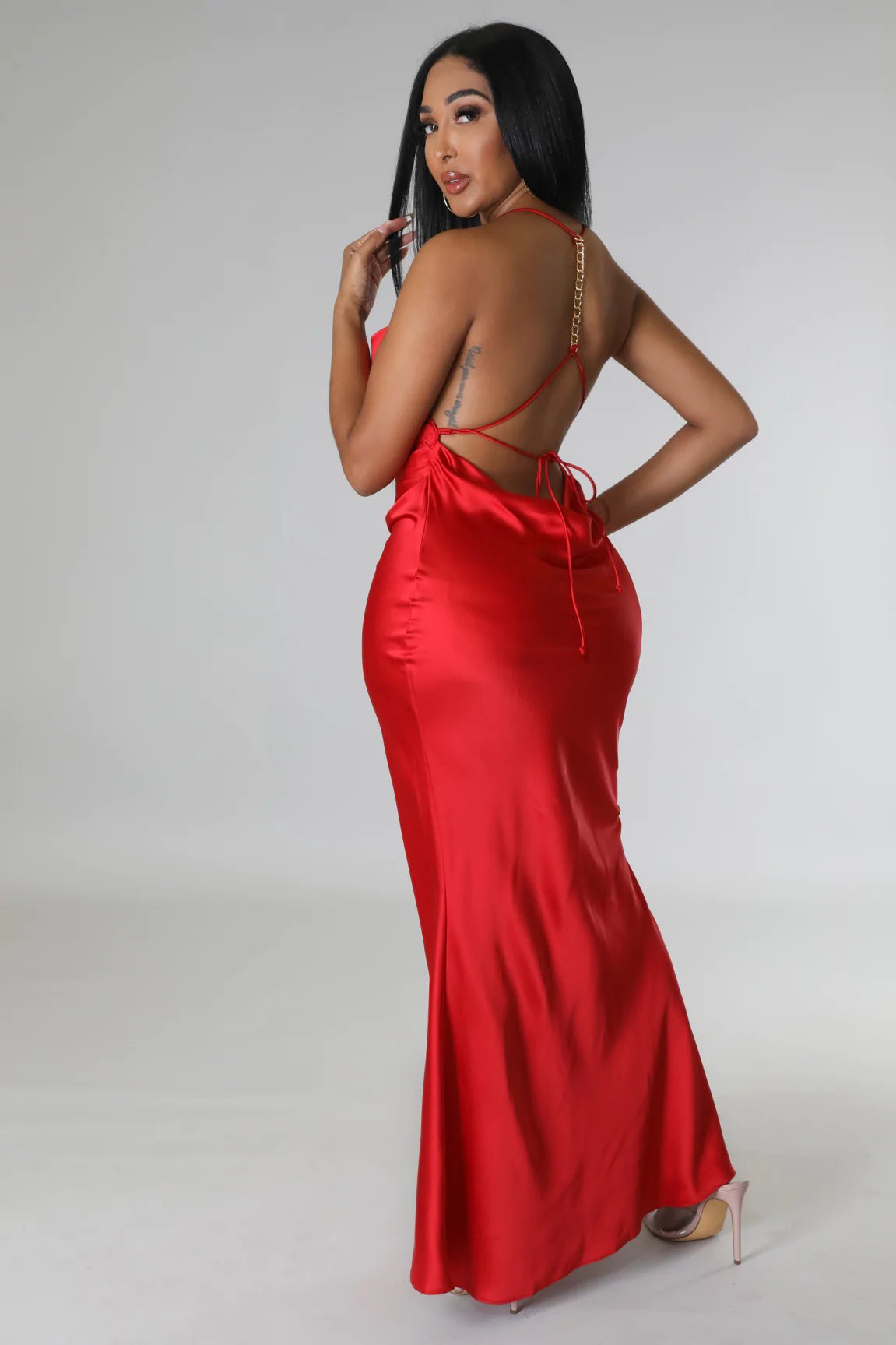 Esha Satin Slip Maxi Dress Red - Ali’s Couture