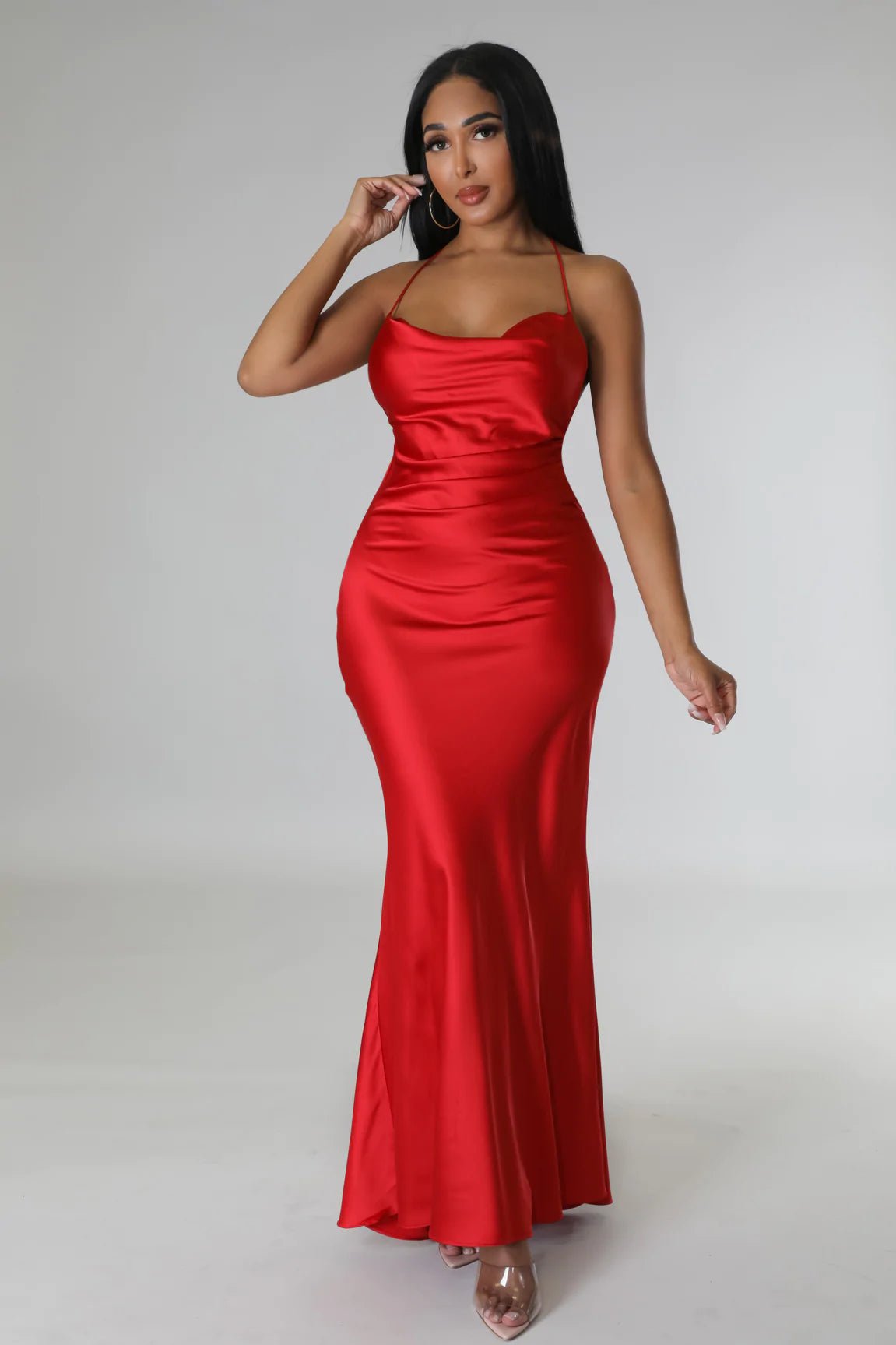 Esha Satin Slip Maxi Dress Red - Ali’s Couture