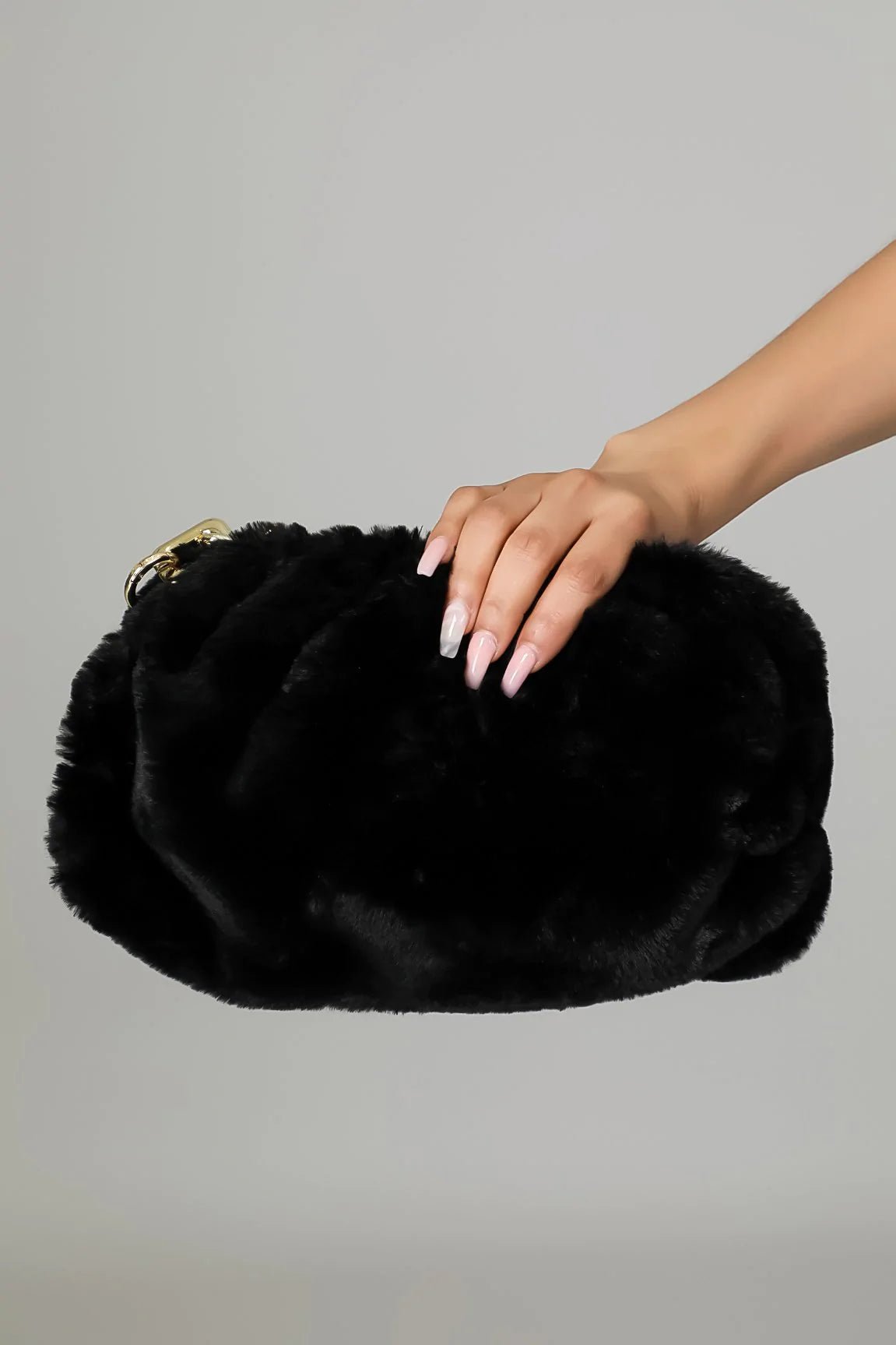 Fara Faux Fur Chunky Gold Strap Handbag Black - Ali’s Couture