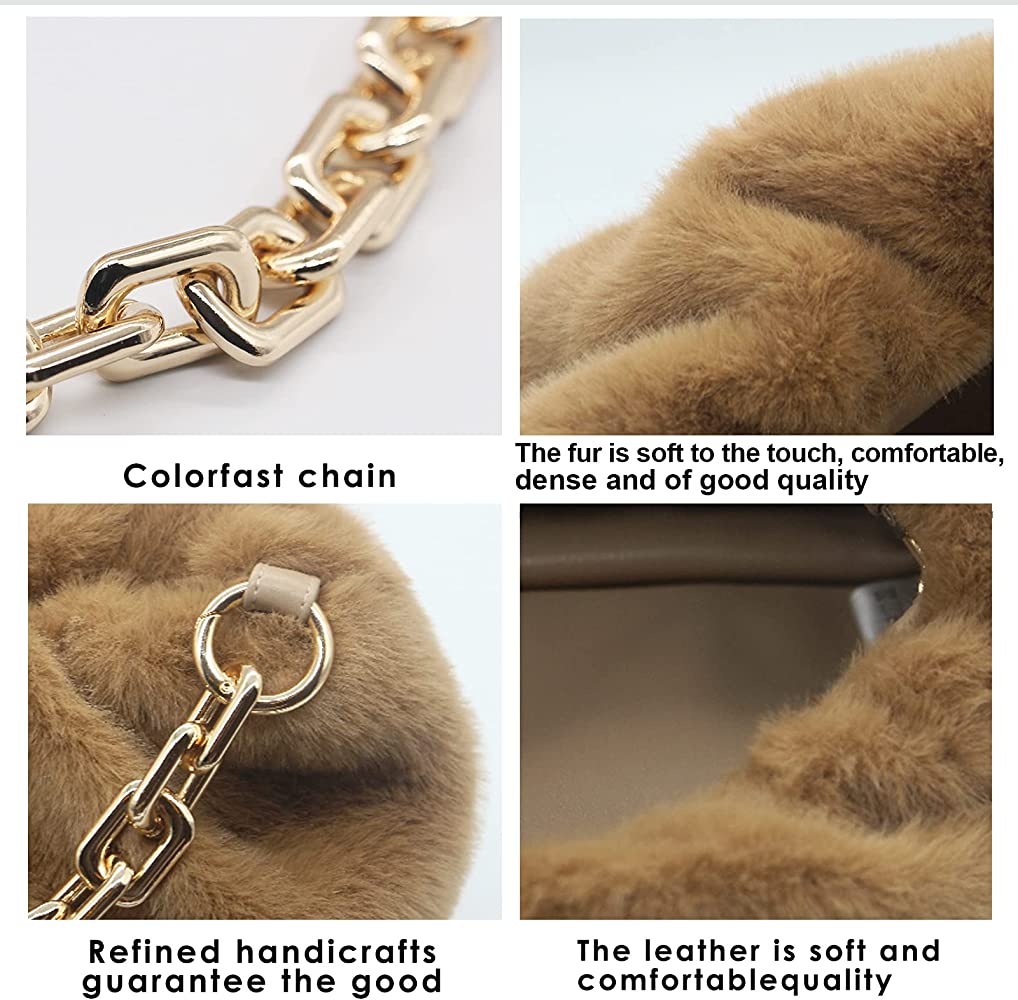 Fara Designer-Inspired Faux Fur Gold Chain Handbag Camel - Ali’s Couture
