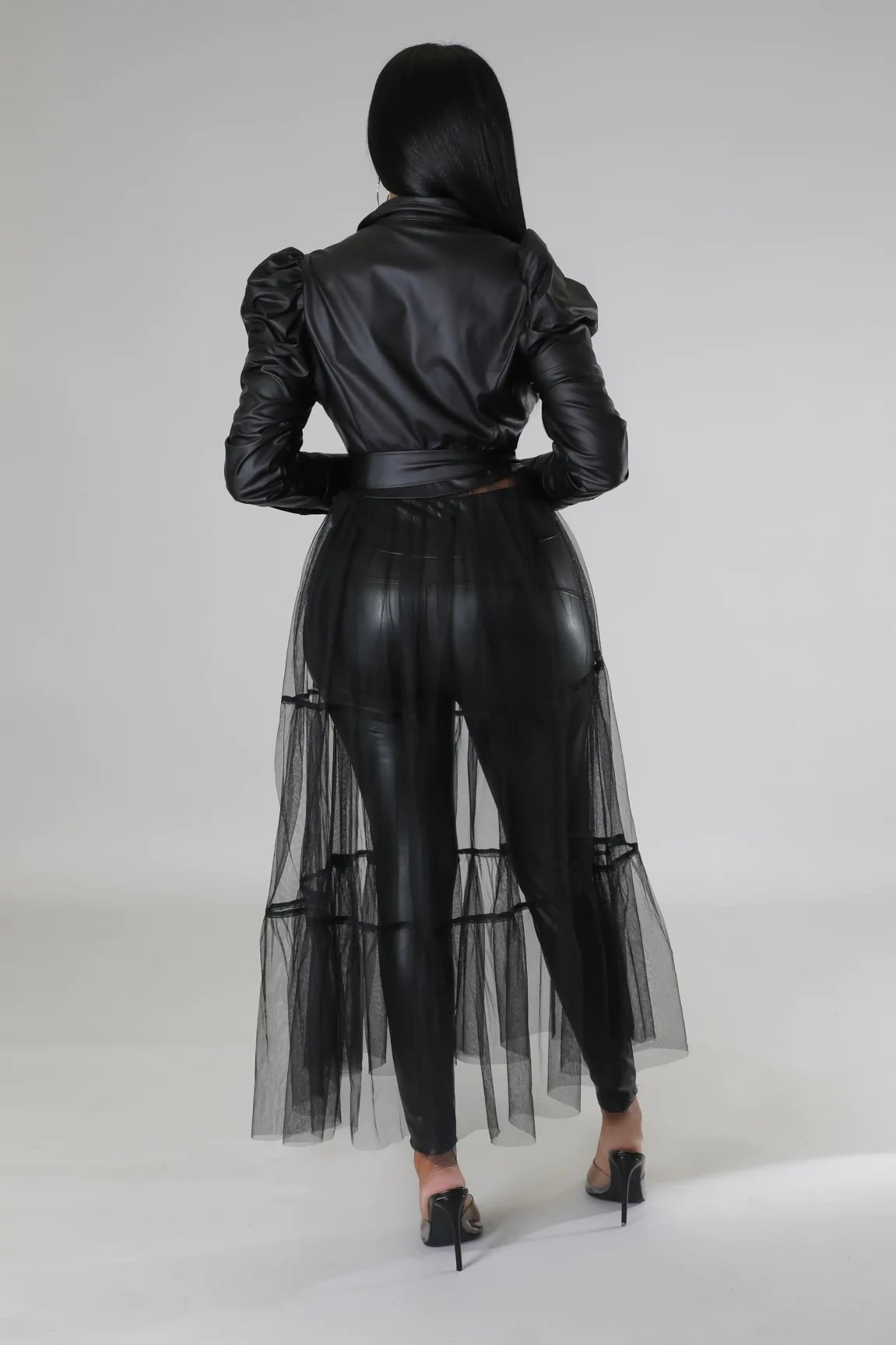 Gia Tulle Faux Leather Top Black - Ali’s Couture