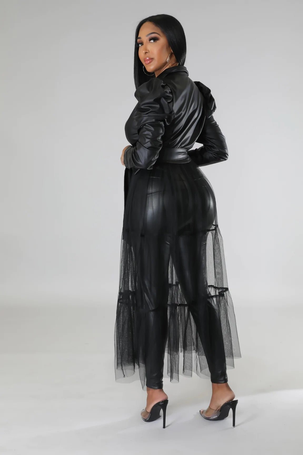 Gia Tulle Faux Leather Top Black - Ali’s Couture