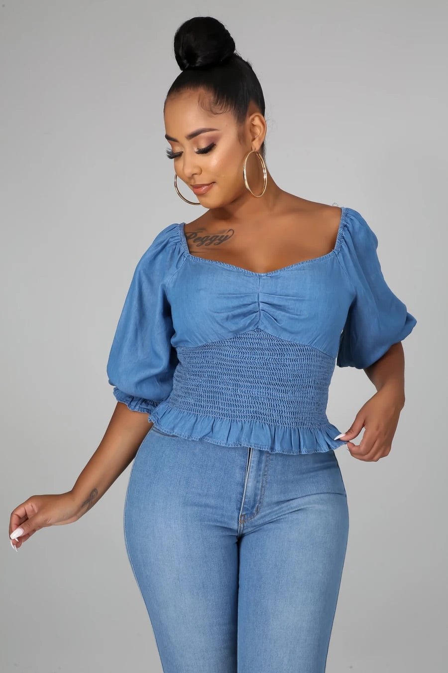 Glam Top Denim Blue - Ali’s Couture