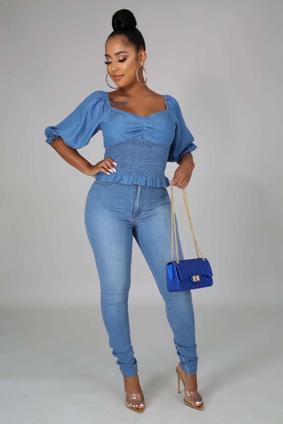 Glam Top Denim Blue - Ali’s Couture