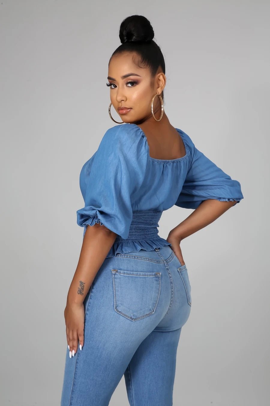 Glam Top Denim Blue - Ali’s Couture