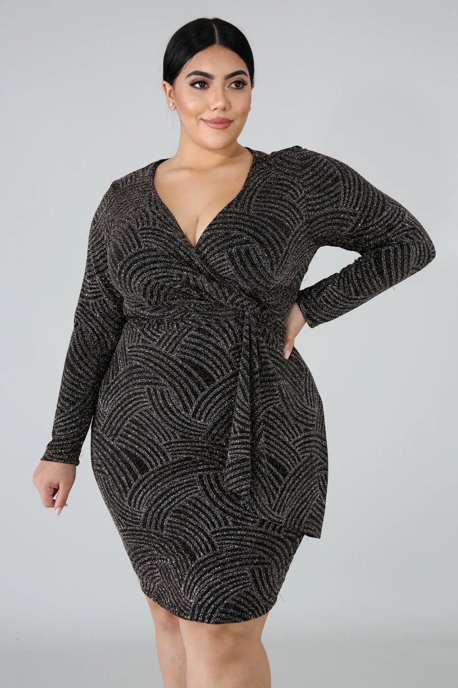 Glittery Swerve Midi Dress Black Curvy l Alis Couture, 1X Glittery Swerve Midi Dress Black Curvy l Alis Couture, 1X
