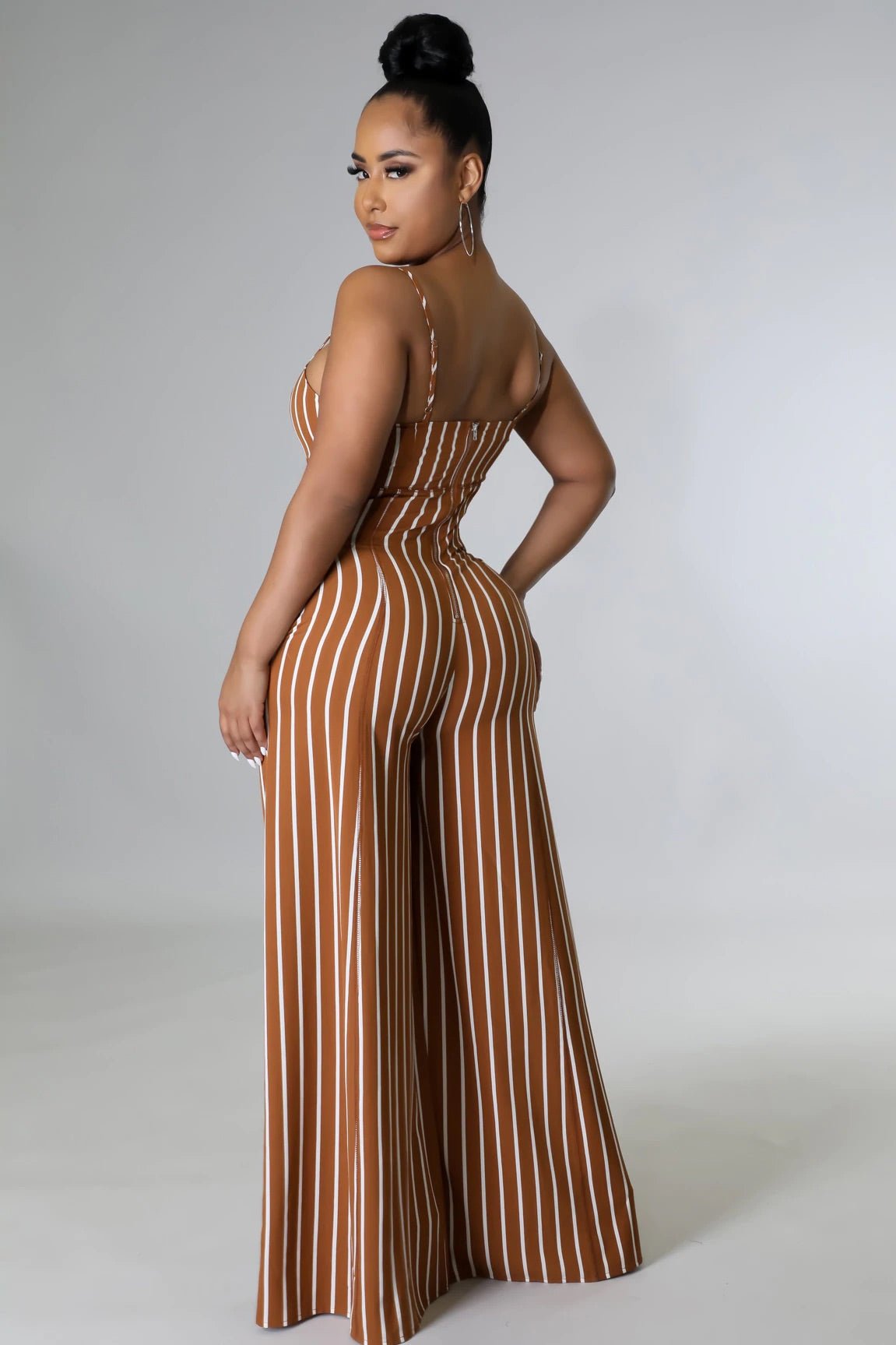 Janelle Striped Jumpsuit Brown - Ali’s Couture