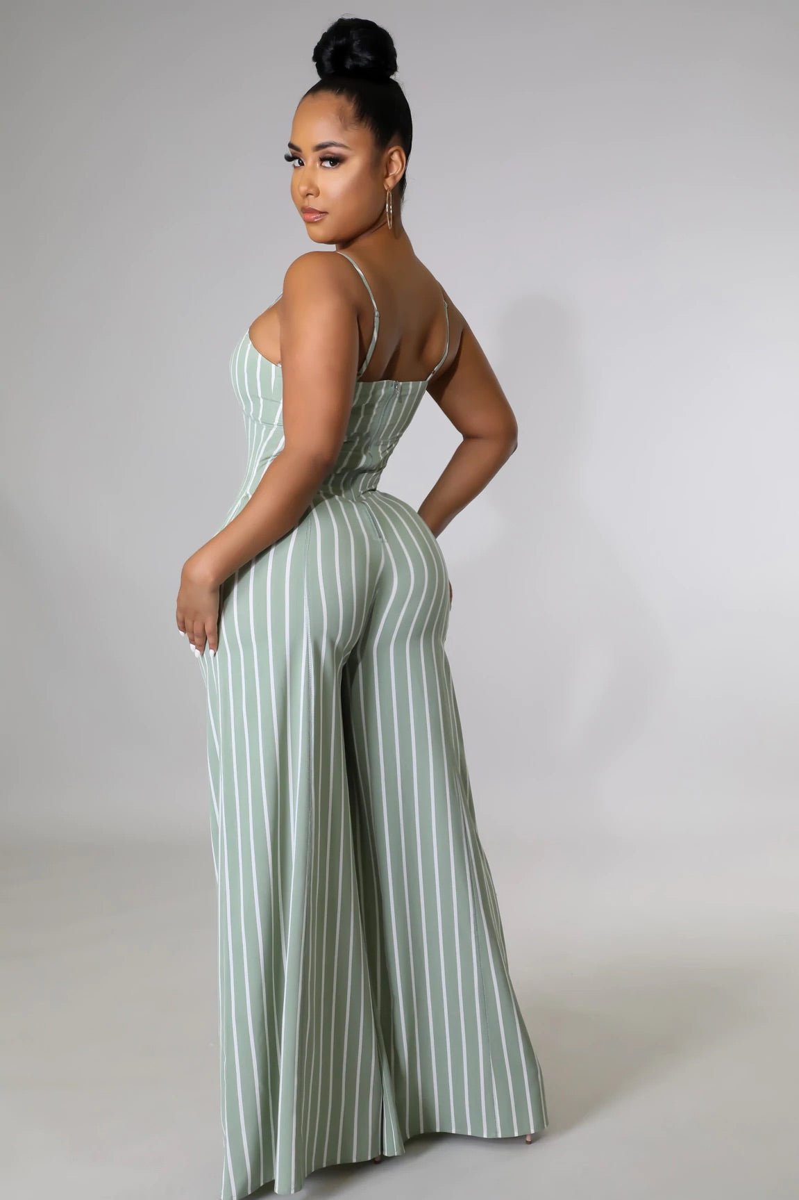 Janelle Striped Jumpsuit Sage - Ali’s Couture