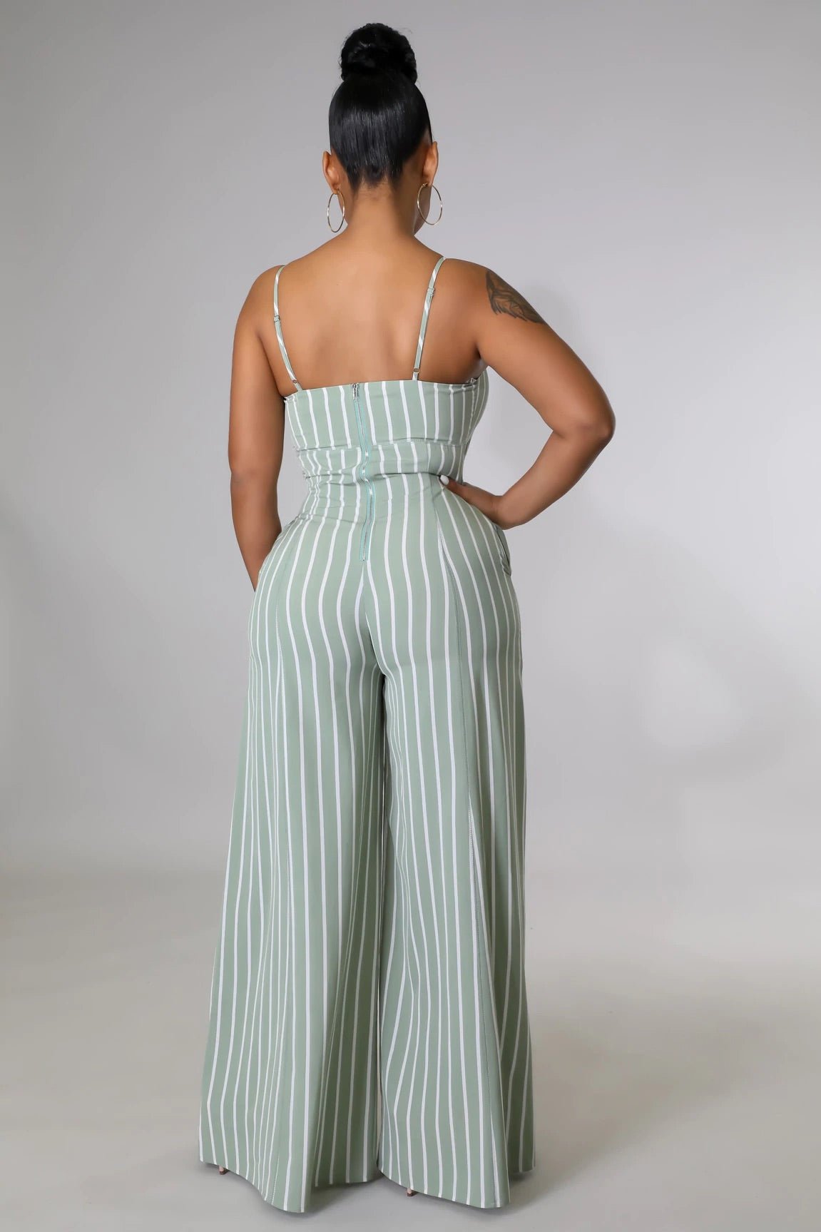 Janelle Striped Jumpsuit Sage - Ali’s Couture