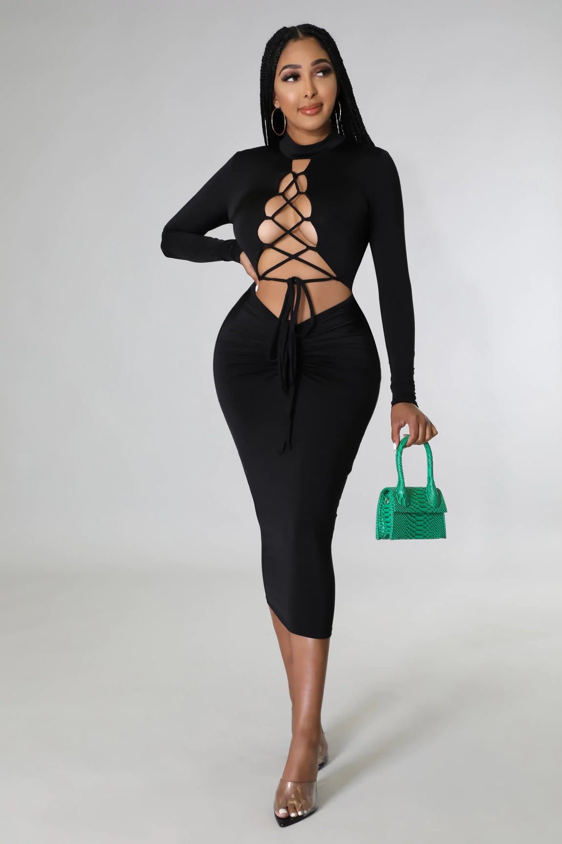 Jazzy Nights Cutout Midi Dress Black - Ali’s Couture