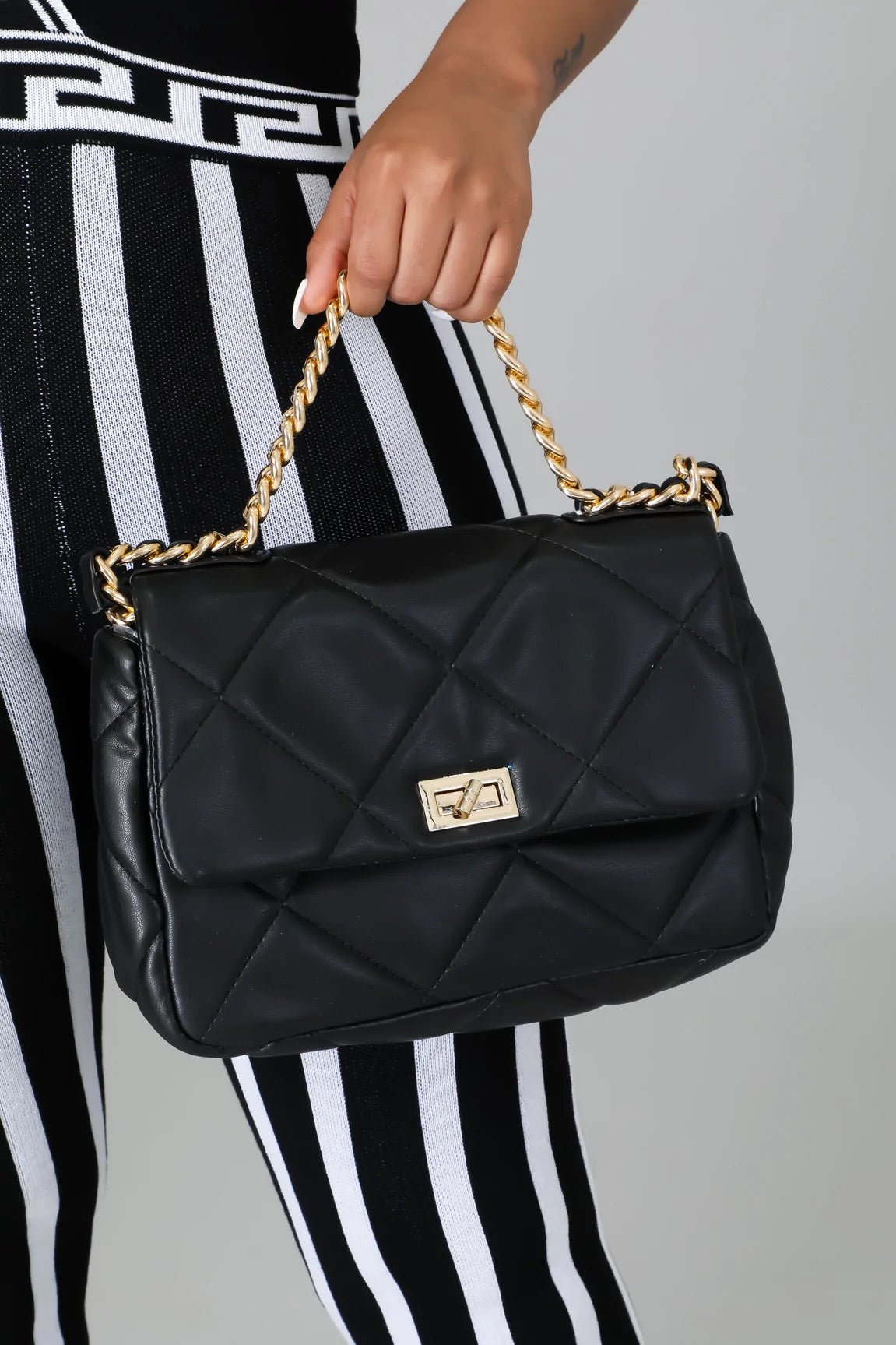 Jimena Quilted Crossbody Chain Handbag Black - Ali’s Couture