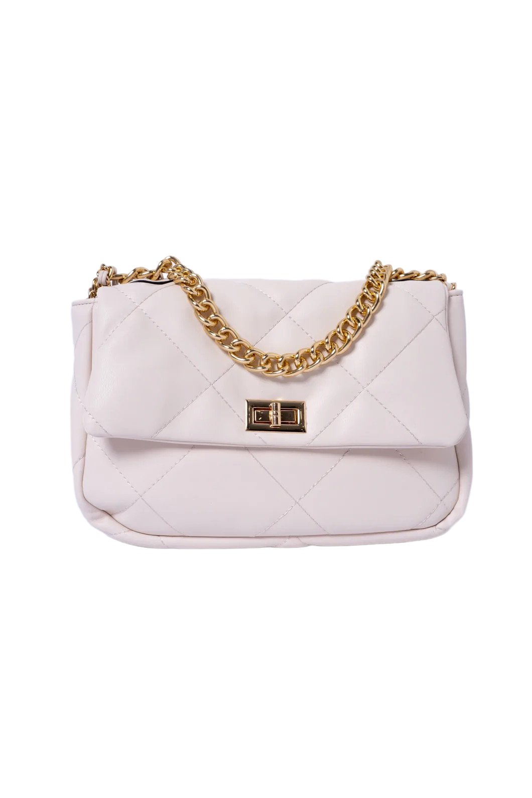 Jimena Quilted Crossbody Chain Handbag Natural - Ali’s Couture