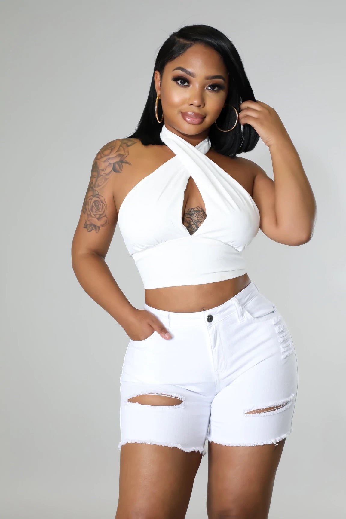 Jovy Criss Cross Crop Top White - Ali’s Couture