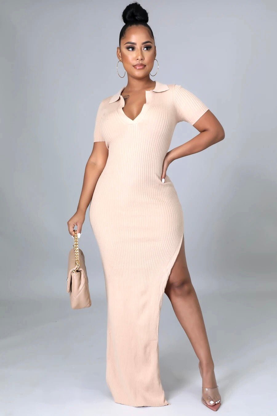 Kelli Ribbed Maxi Dress Nude - Ali’s Couture