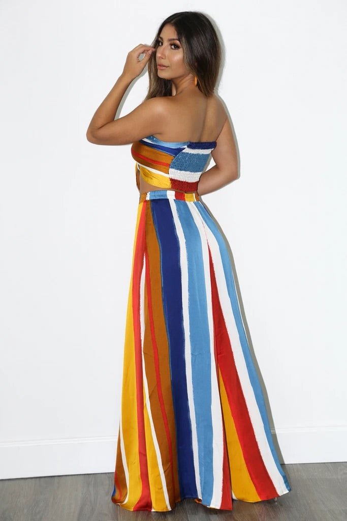 Kylie Satin Bandeau Striped Pant Set Multicolor - FINAL SALE - Ali’s Couture