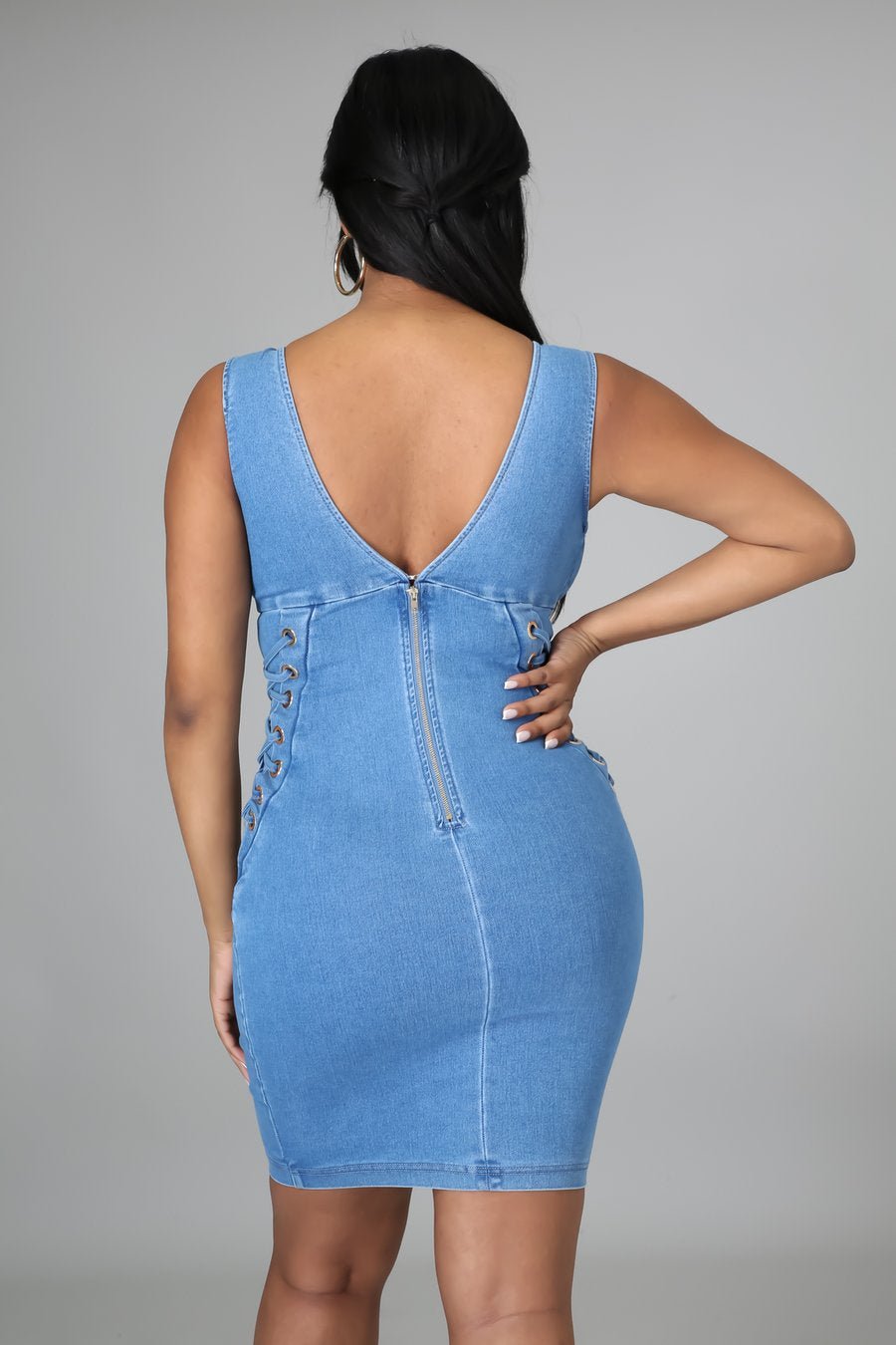 Laced Up Denim Mini Dress Medium Wash - FINAL SALE - Ali’s Couture