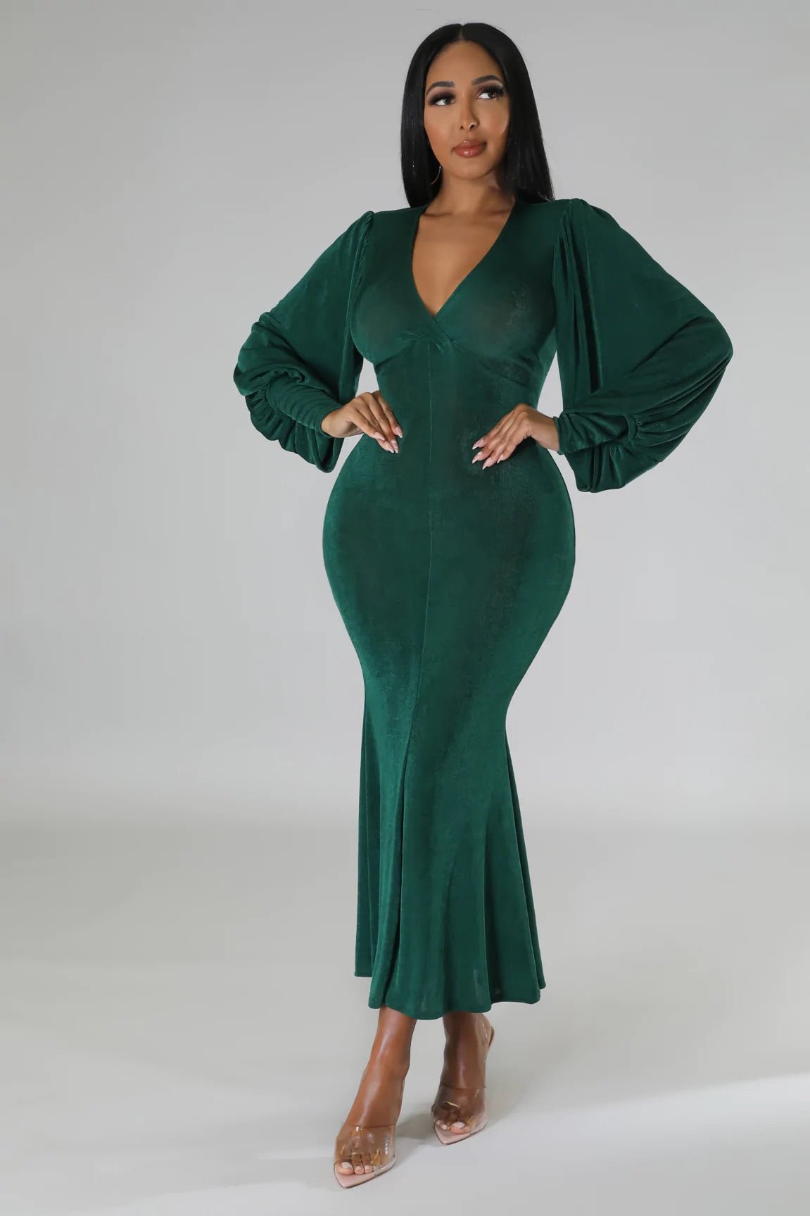 Lexa Long Sleeve Midi Dress Hunter Green - Ali’s Couture